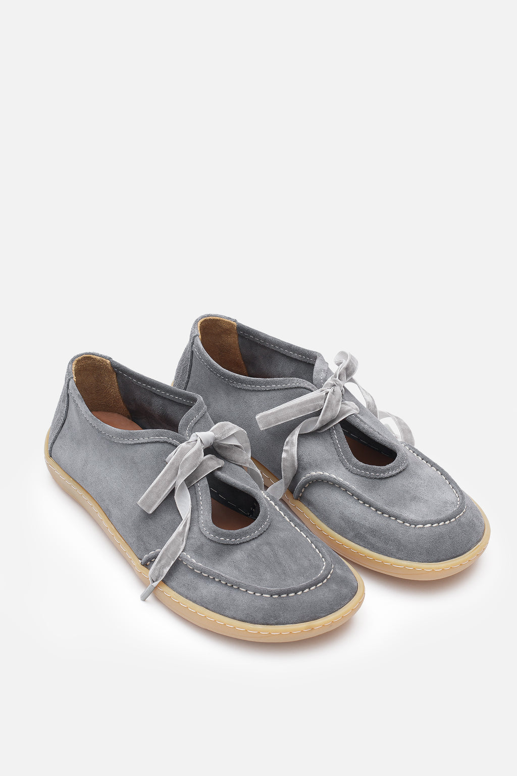 Nobrand Lune Ballet Barefoot Hakiki Süet Deri Gri Babet