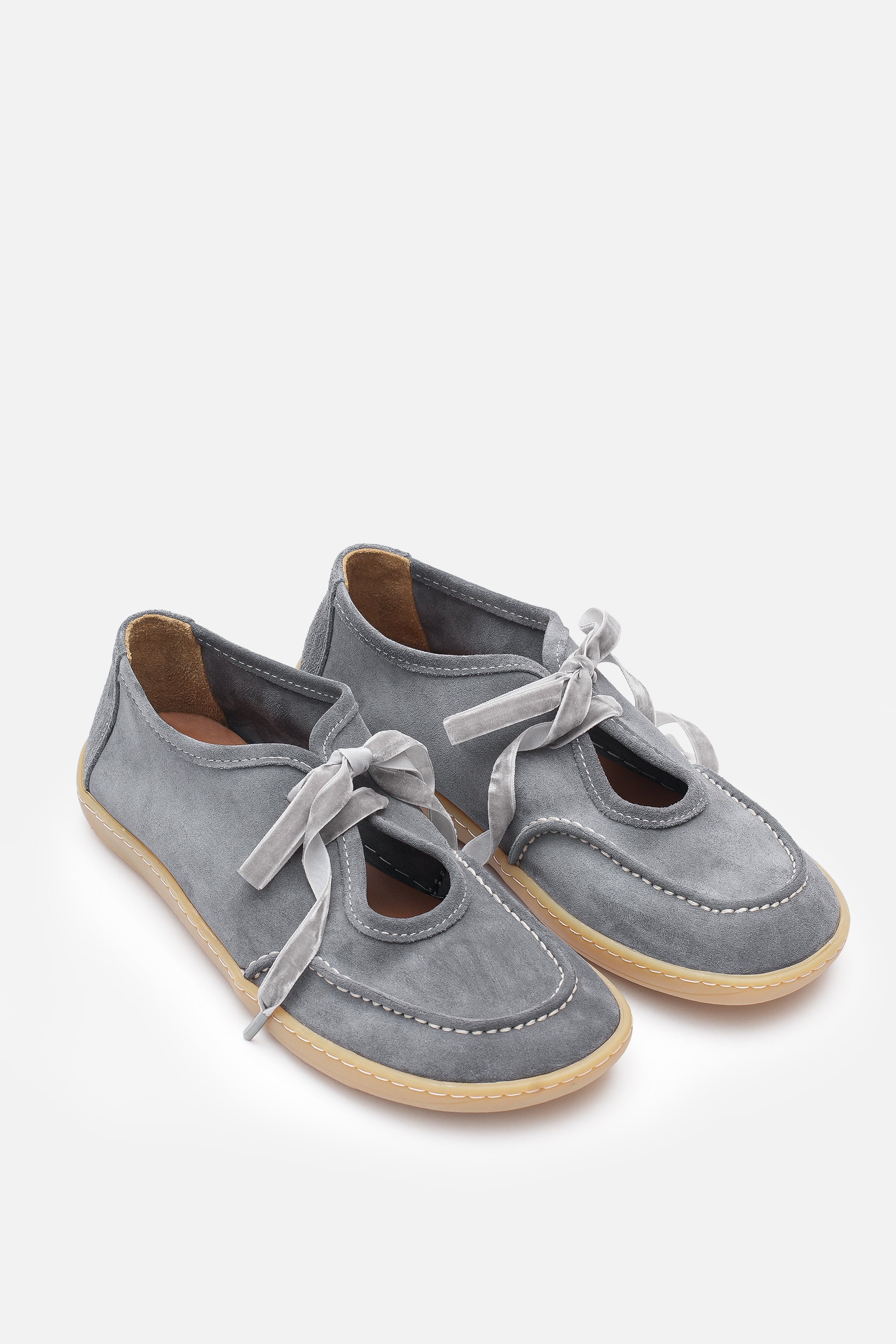 Nobrand Lune Ballet Barefoot Hakiki Süet Deri Gri Babet