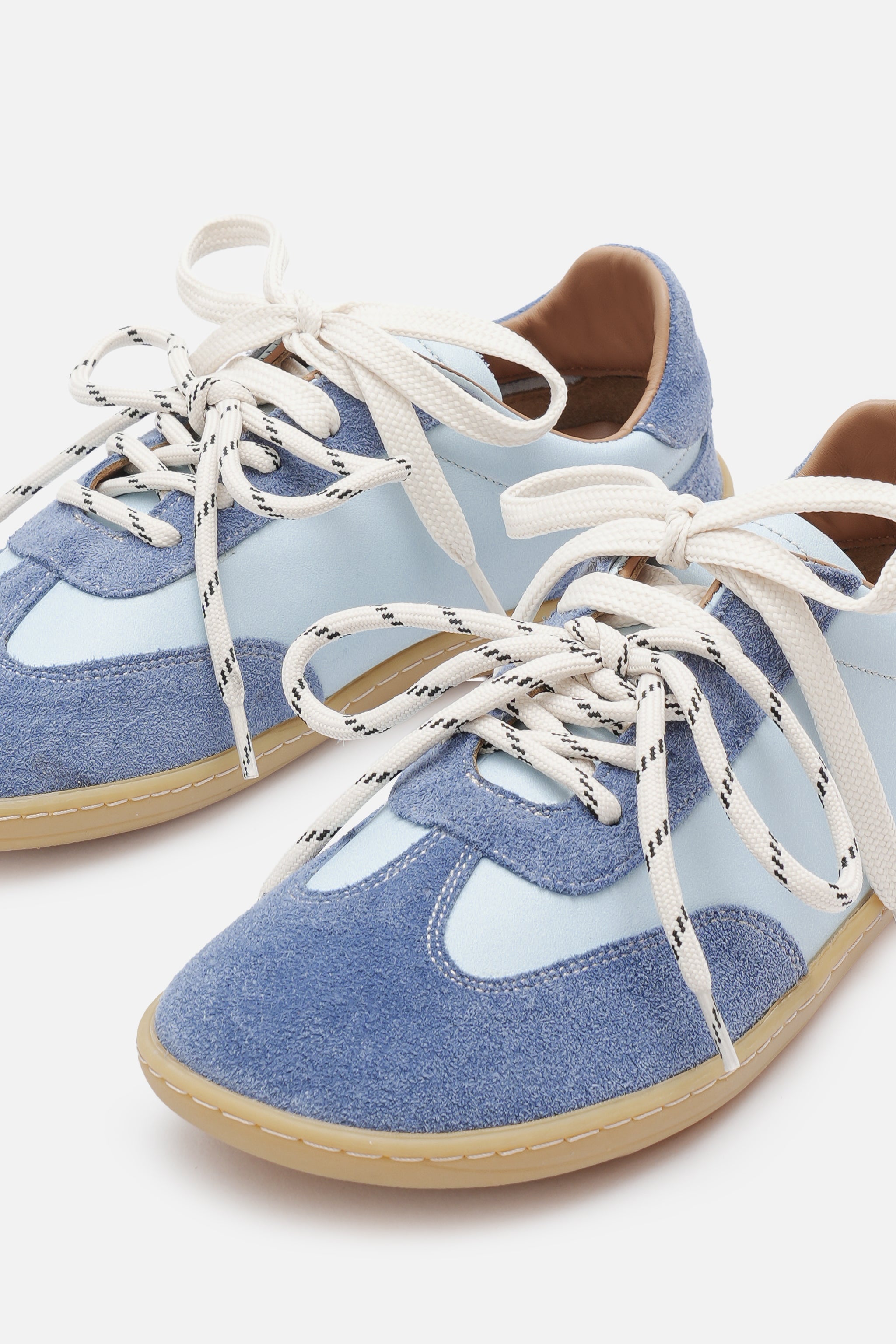 Nobrand Miu Ballerina Barefoot Çift Bağcıklı Hakiki Süet Deri Ice Blue Sneaker