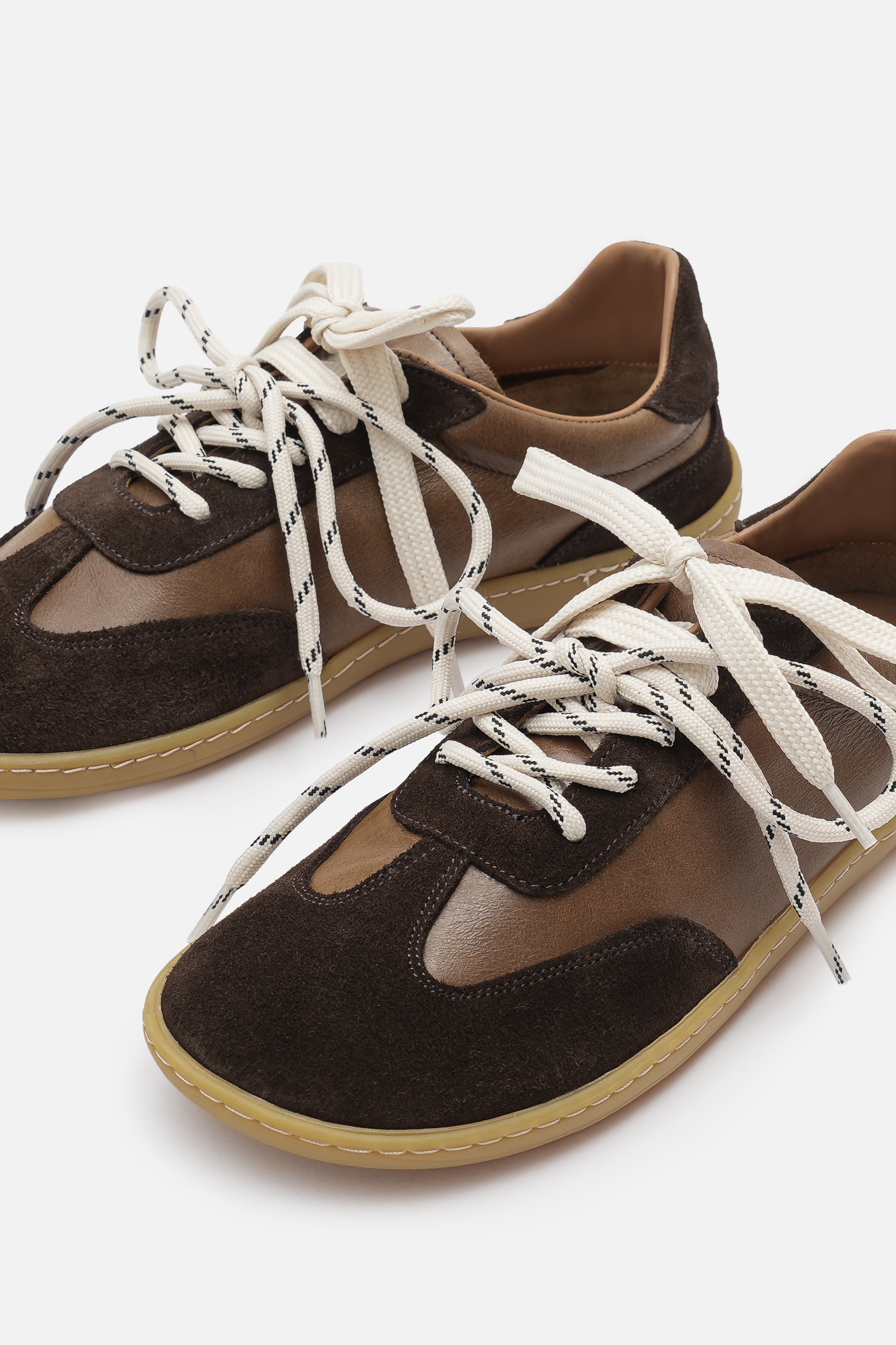 Nobrand Miu Ballerina Barefoot Çift Bağcıklı Hakiki Süet Deri Acı Kahve Sneaker