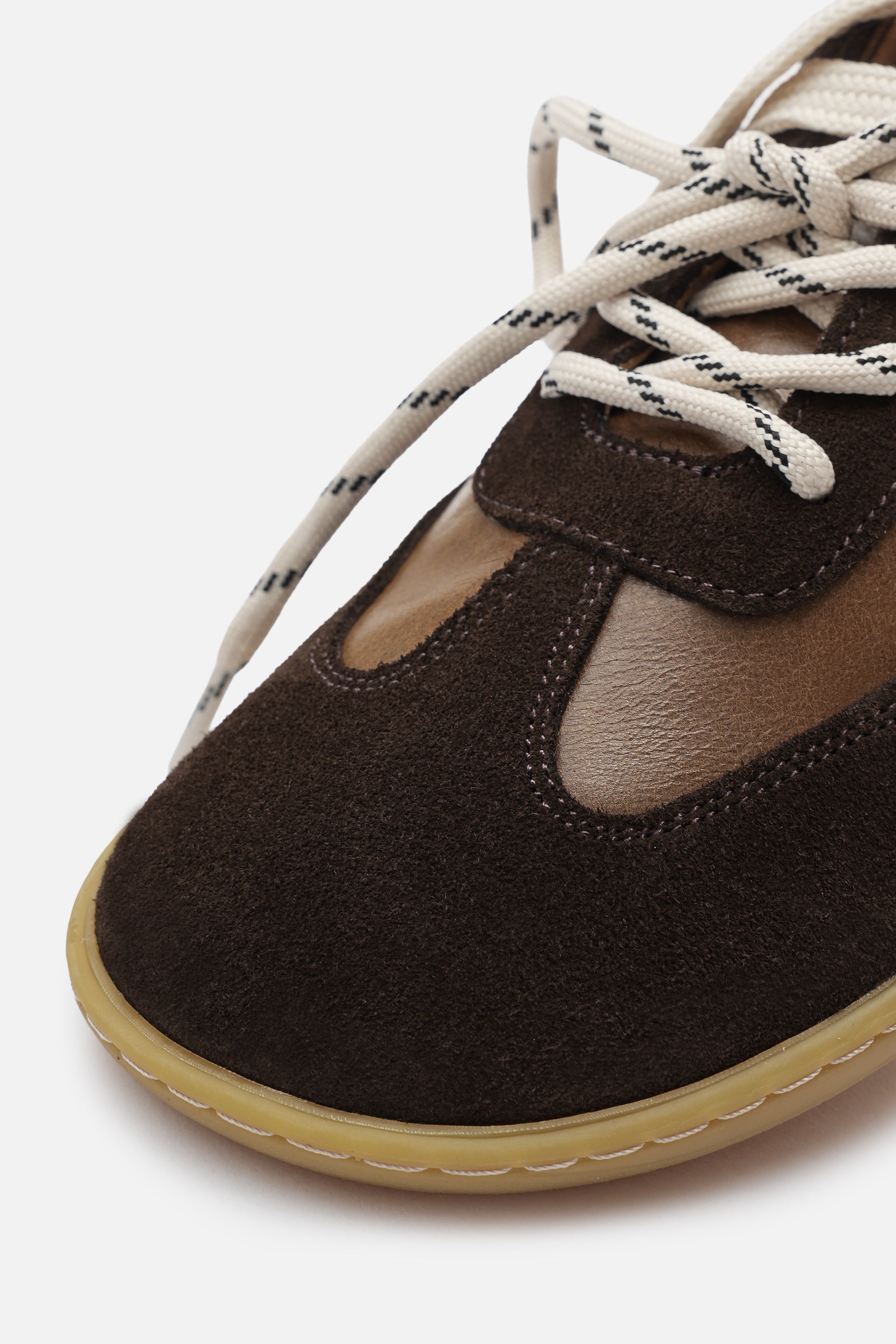 Nobrand Miu Ballerina Barefoot Çift Bağcıklı Hakiki Süet Deri Acı Kahve Sneaker