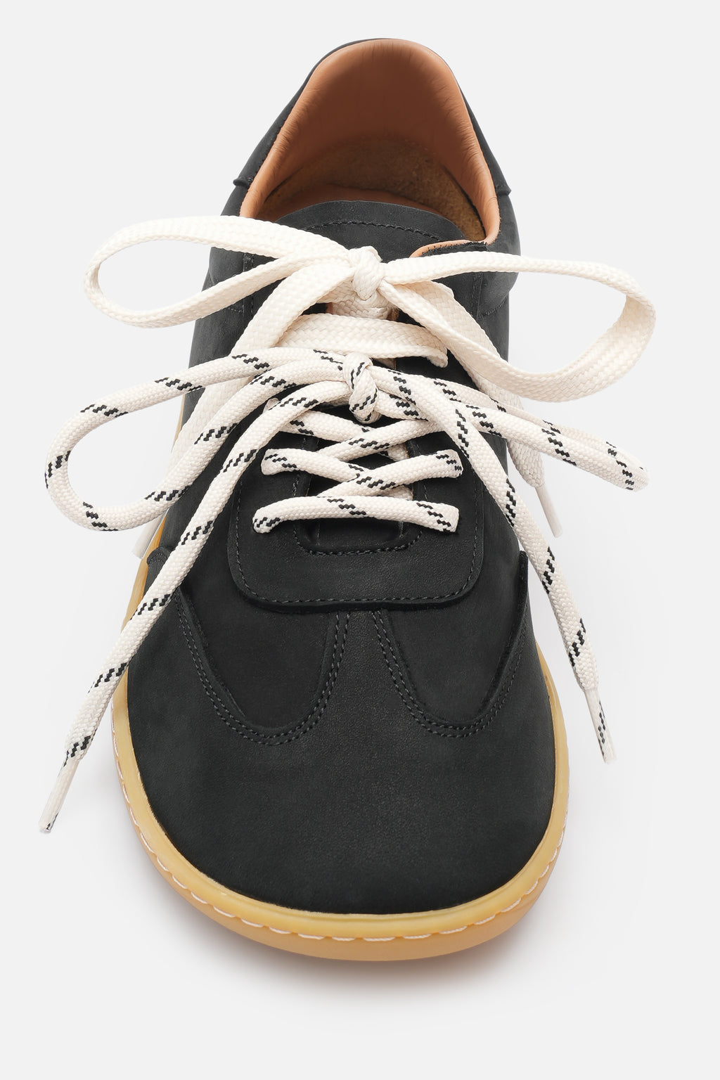 Nobrand Miu Ballerina Barefoot Çift Bağcıklı Hakiki Süet Deri Siyah Sneaker