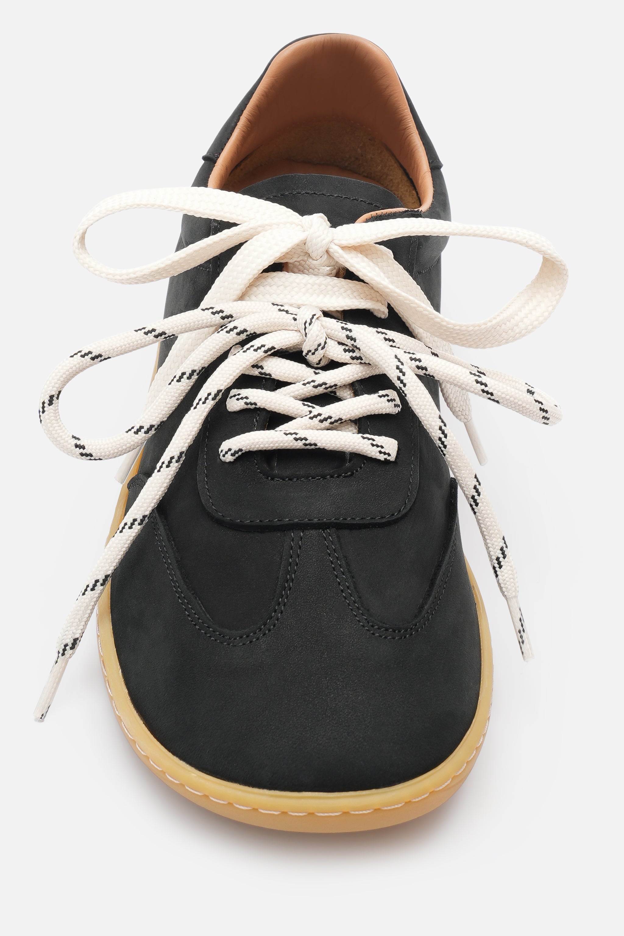 Nobrand Miu Ballerina Barefoot Çift Bağcıklı Hakiki Süet Deri Siyah Sneaker