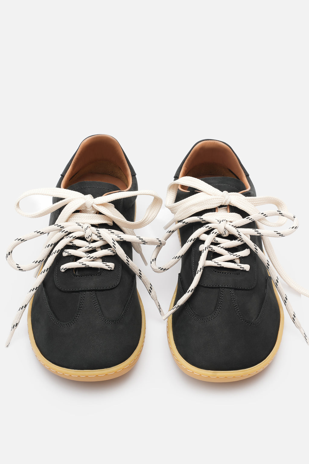 Nobrand Miu Ballerina Barefoot Çift Bağcıklı Hakiki Süet Deri Siyah Sneaker