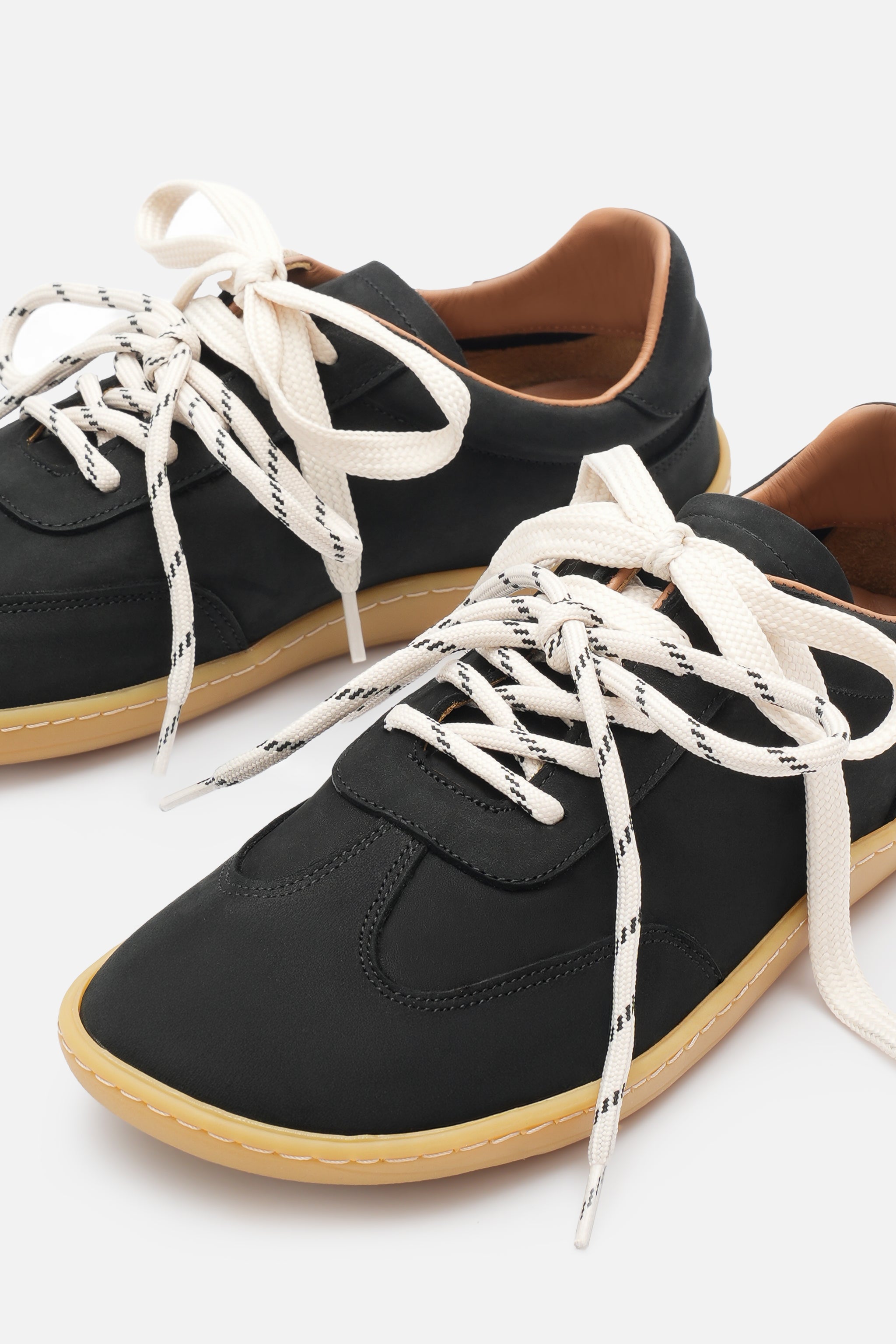 Nobrand Miu Ballerina Barefoot Çift Bağcıklı Hakiki Süet Deri Siyah Sneaker