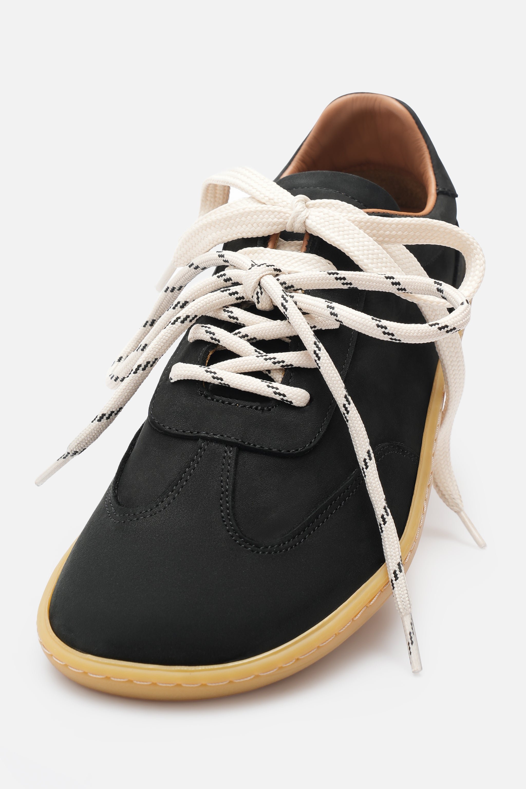 Nobrand Miu Ballerina Barefoot Çift Bağcıklı Hakiki Süet Deri Siyah Sneaker