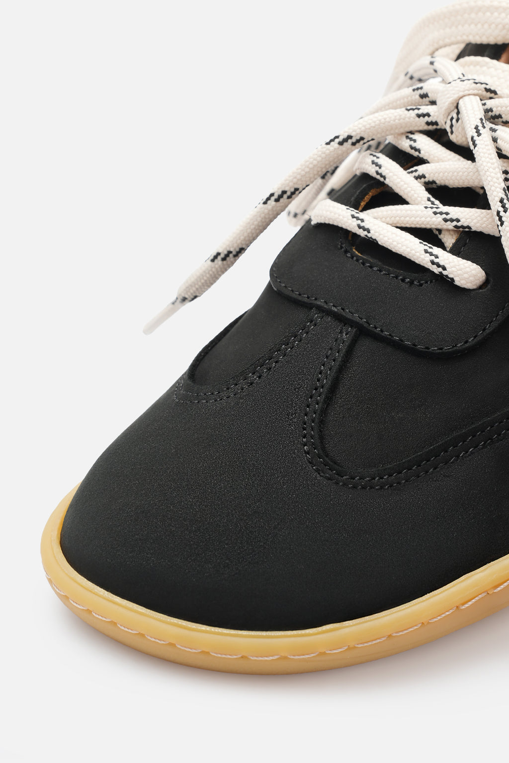 Nobrand Miu Ballerina Barefoot Çift Bağcıklı Hakiki Süet Deri Siyah Sneaker