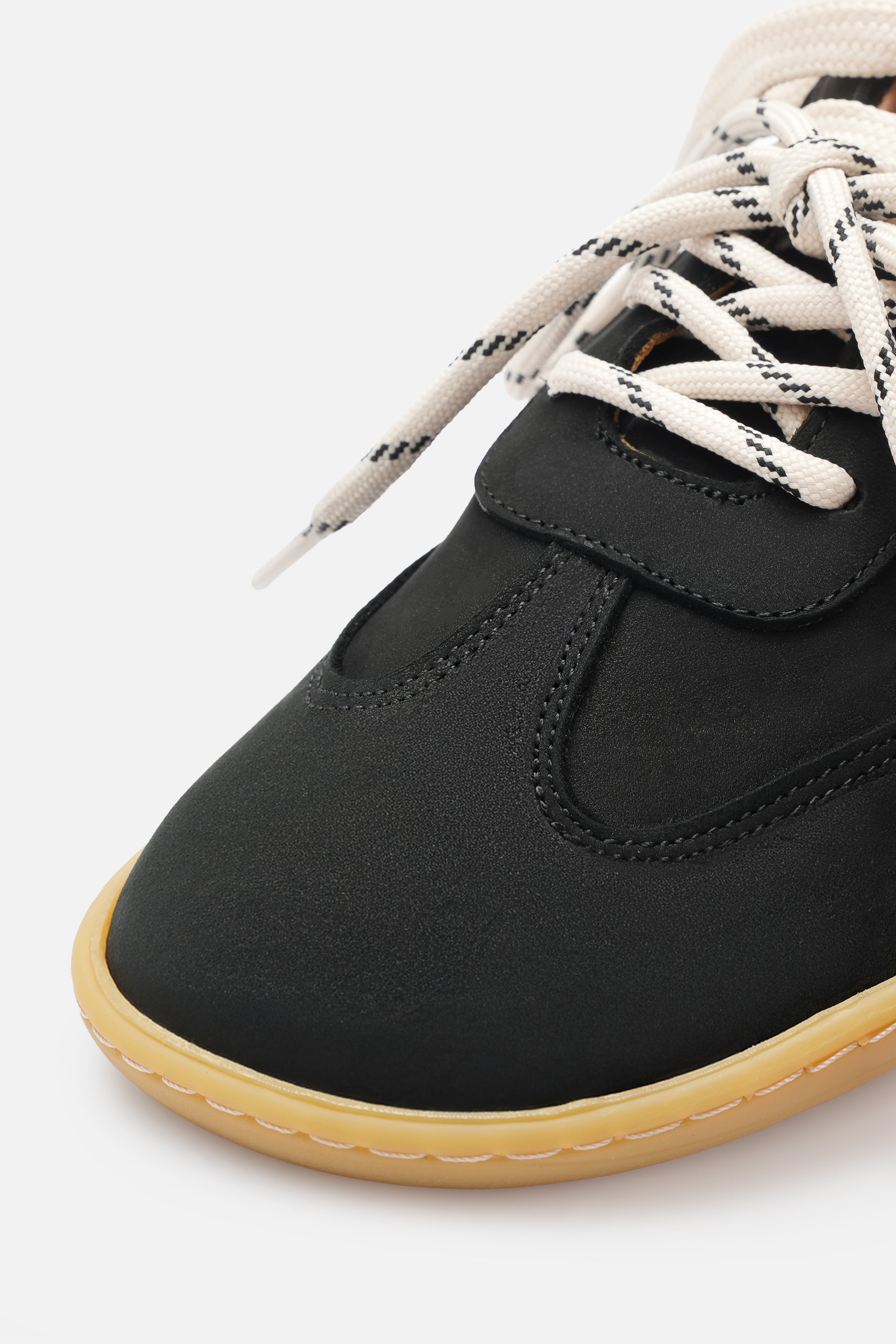 Nobrand Miu Ballerina Barefoot Çift Bağcıklı Hakiki Süet Deri Siyah Sneaker