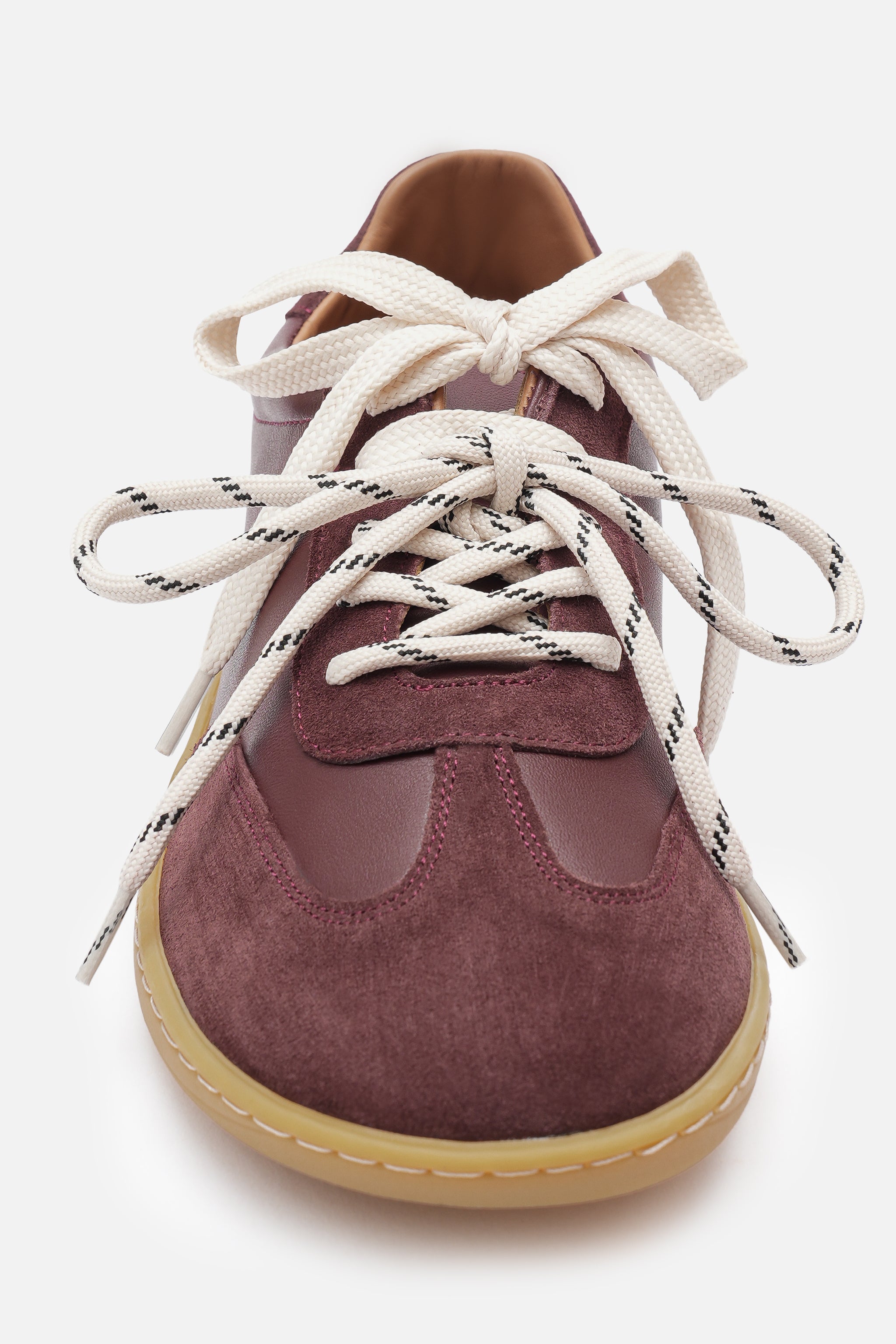 Nobrand Miu Ballerina Barefoot Çift Bağcıklı Hakiki Süet Deri Bordo Sneaker