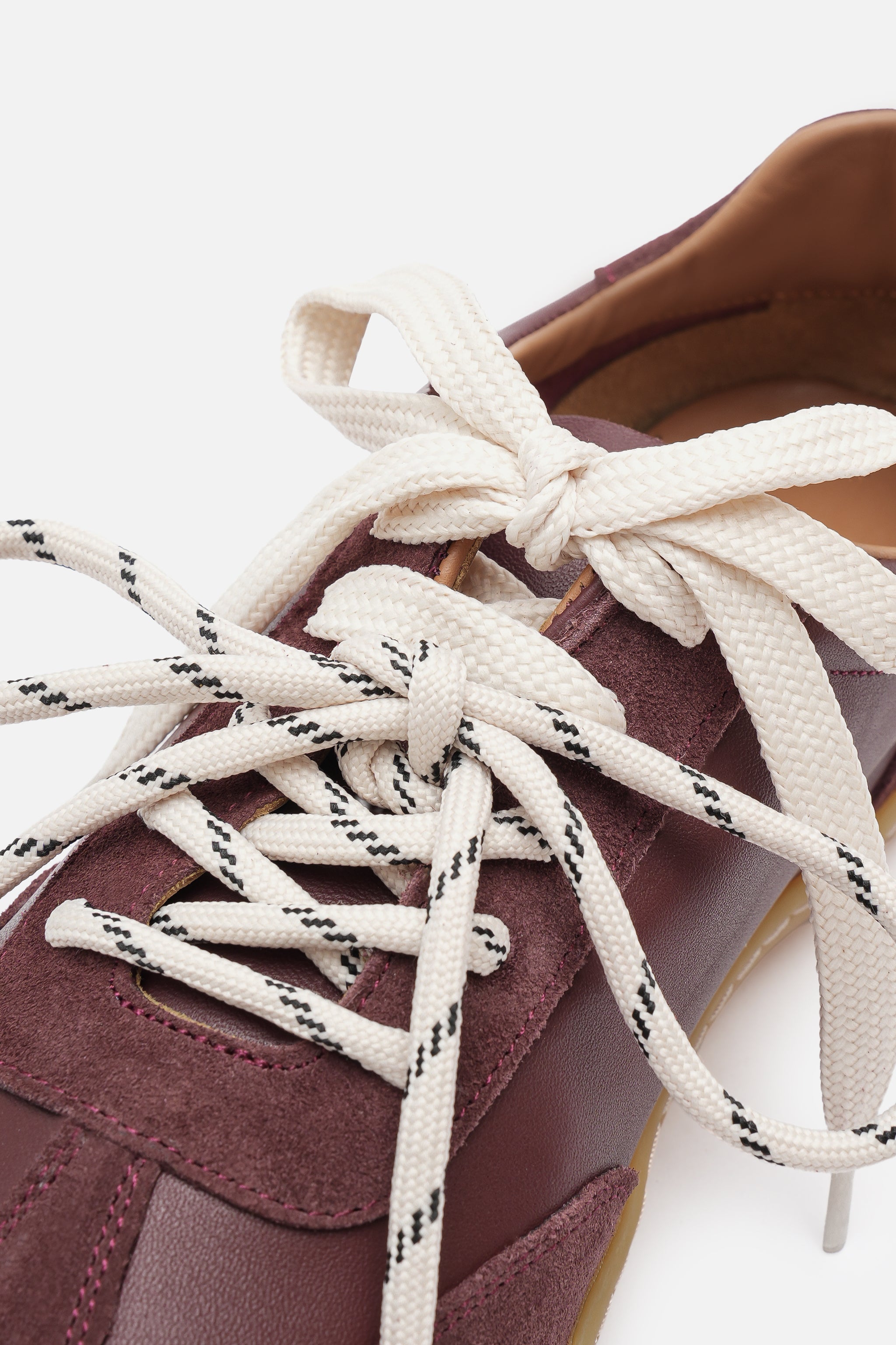 Nobrand Miu Ballerina Barefoot Çift Bağcıklı Hakiki Süet Deri Bordo Sneaker