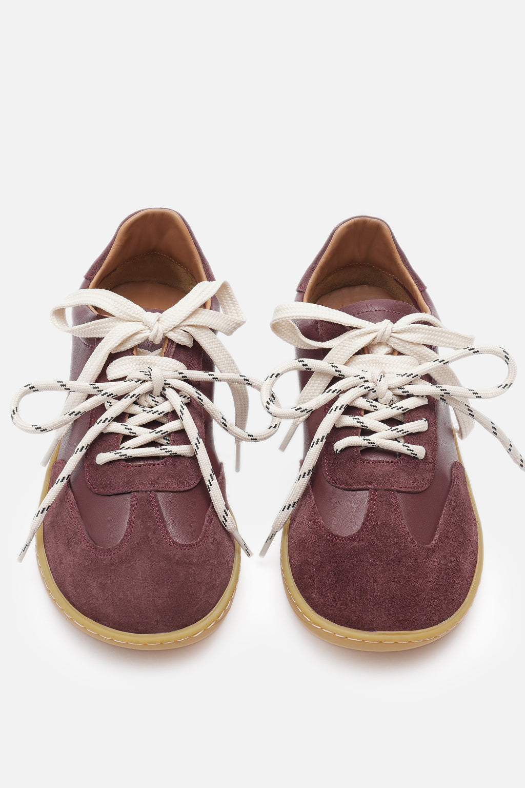 Nobrand Miu Ballerina Barefoot Çift Bağcıklı Hakiki Süet Deri Bordo Sneaker