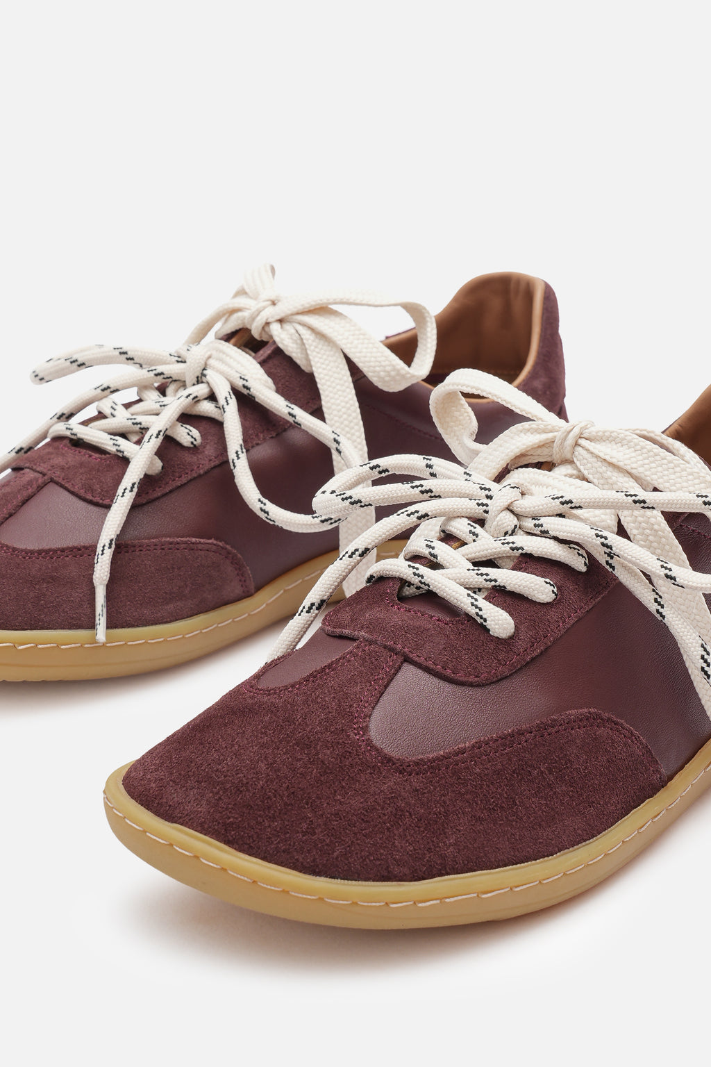 Nobrand Miu Ballerina Barefoot Çift Bağcıklı Hakiki Süet Deri Bordo Sneaker