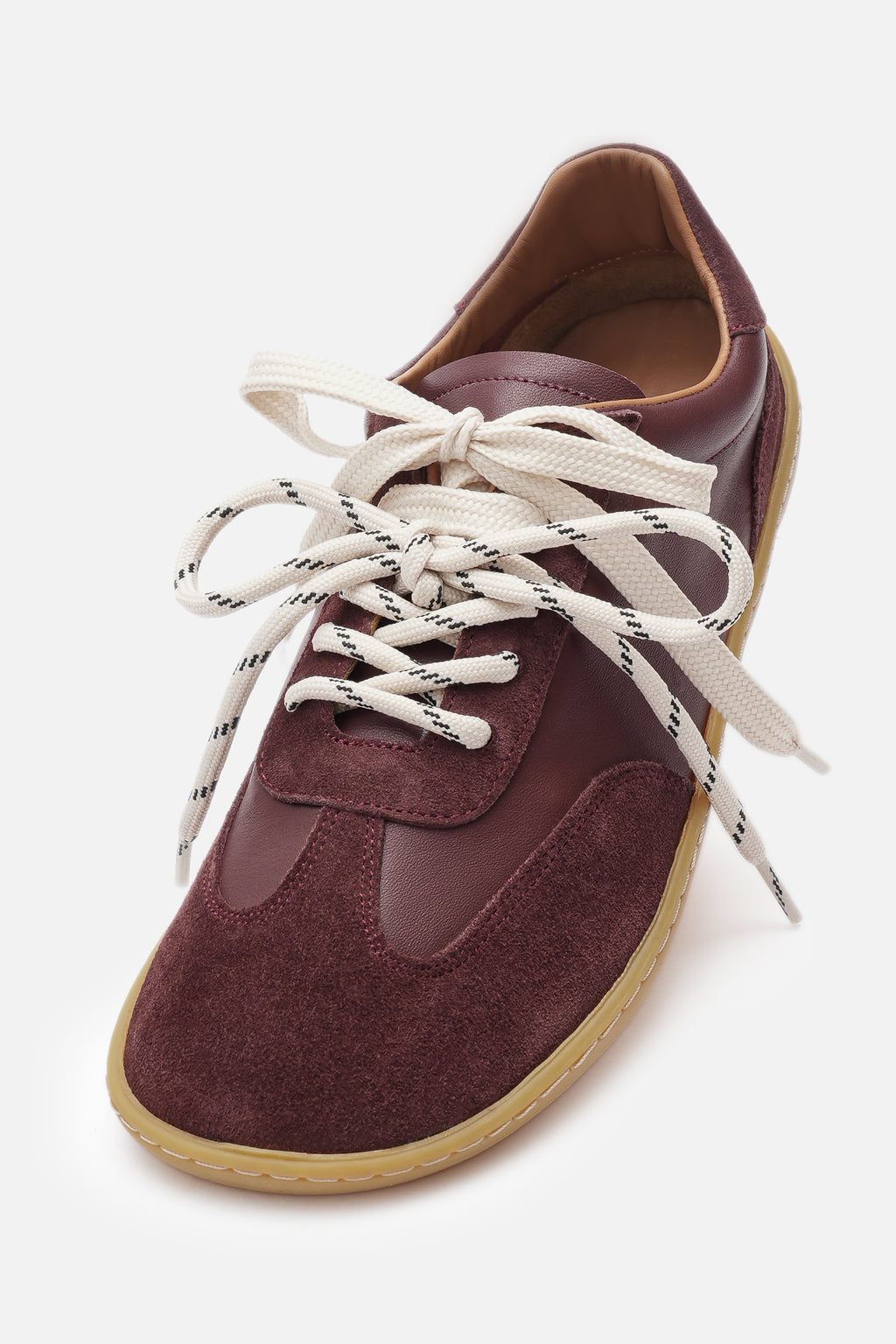 Nobrand Miu Ballerina Barefoot Çift Bağcıklı Hakiki Süet Deri Bordo Sneaker