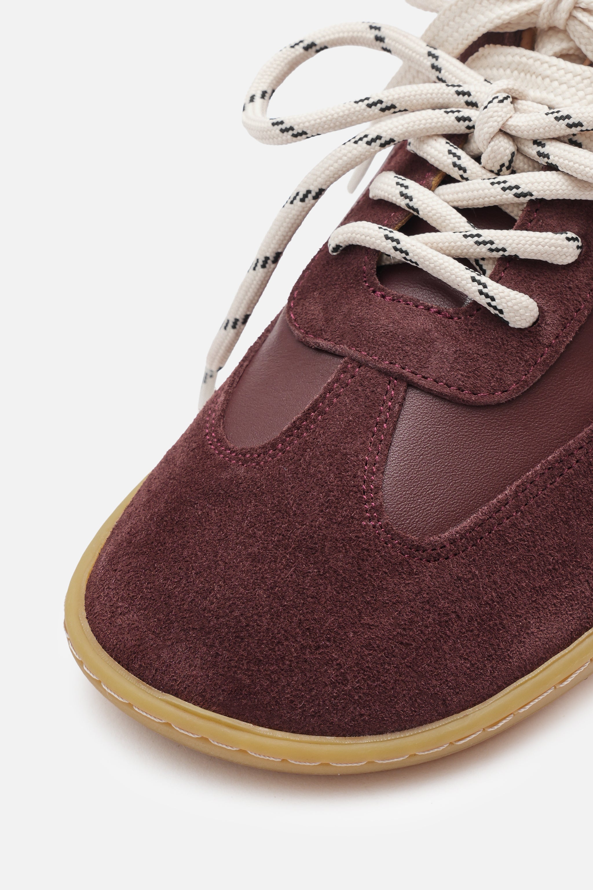 Nobrand Miu Ballerina Barefoot Çift Bağcıklı Hakiki Süet Deri Bordo Sneaker