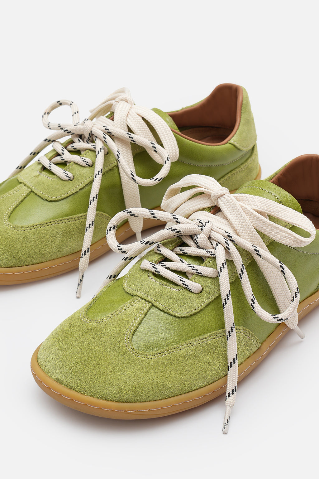 Nobrand Miu Ballerina Barefoot Çift Bağcıklı Hakiki Süet Deri Yağ Yeşili Sneaker
