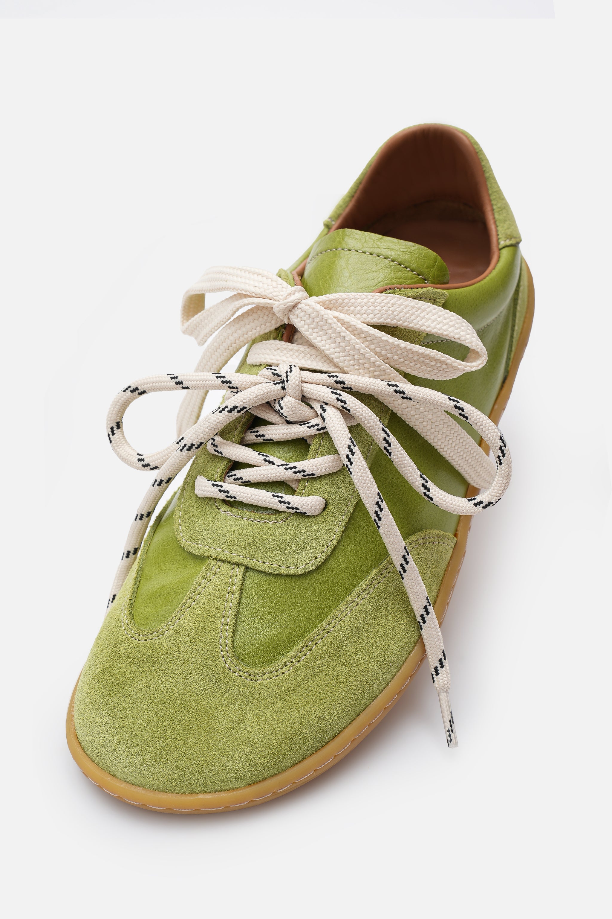 Nobrand Miu Ballerina Barefoot Çift Bağcıklı Hakiki Süet Deri Yağ Yeşili Sneaker