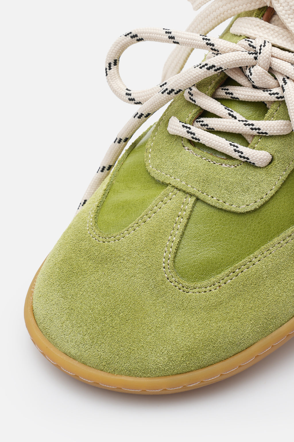 Nobrand Miu Ballerina Barefoot Çift Bağcıklı Hakiki Süet Deri Yağ Yeşili Sneaker