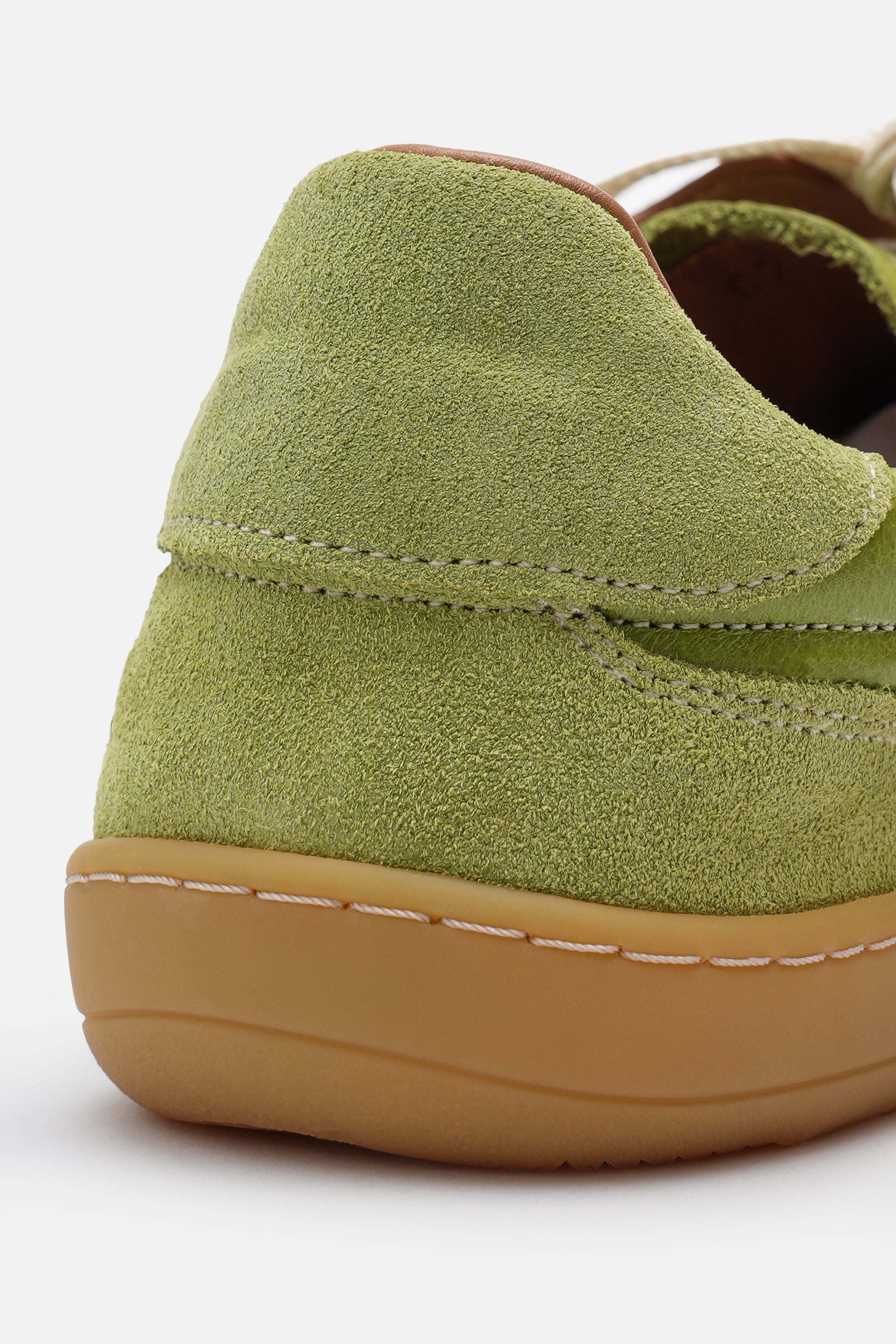Nobrand Miu Ballerina Barefoot Çift Bağcıklı Hakiki Süet Deri Yağ Yeşili Sneaker