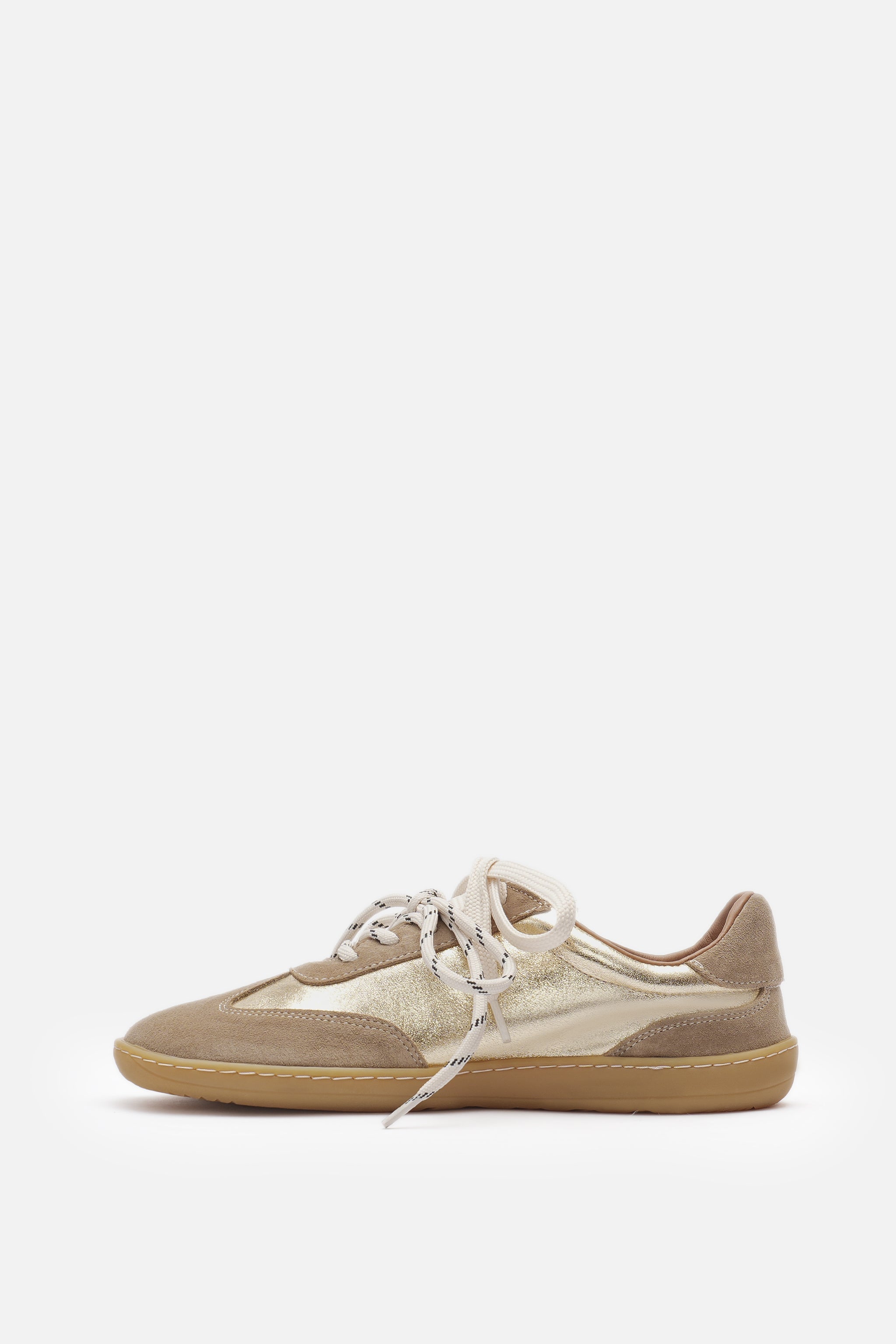 Nobrand Miu Ballerina Barefoot Çift Bağcıklı Hakiki Süet Deri Gold Vizon Sneaker