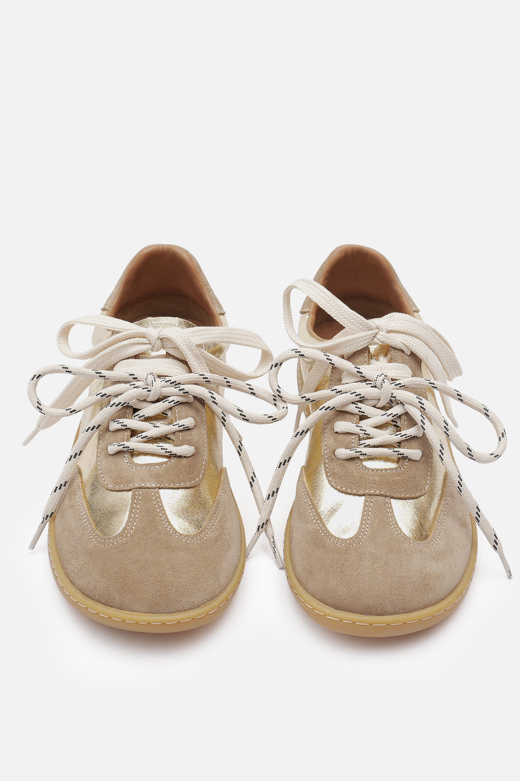 Nobrand Miu Ballerina Barefoot Çift Bağcıklı Hakiki Süet Deri Gold Vizon Sneaker