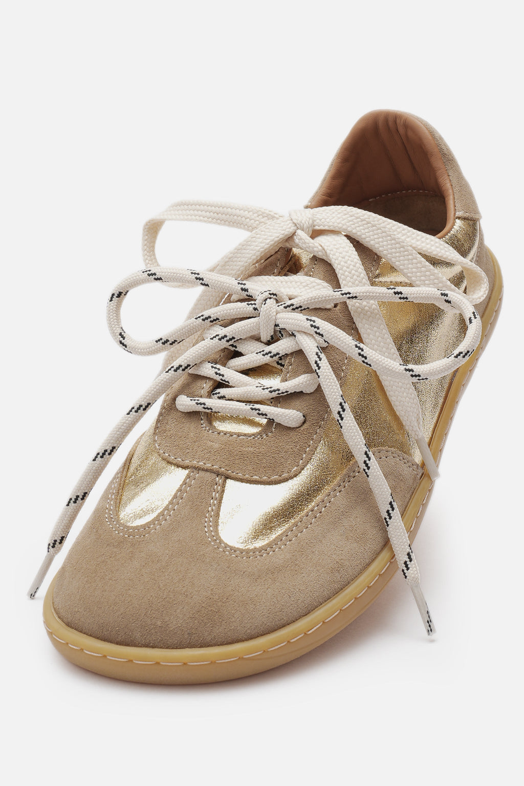 Nobrand Miu Ballerina Barefoot Çift Bağcıklı Hakiki Süet Deri Gold Vizon Sneaker
