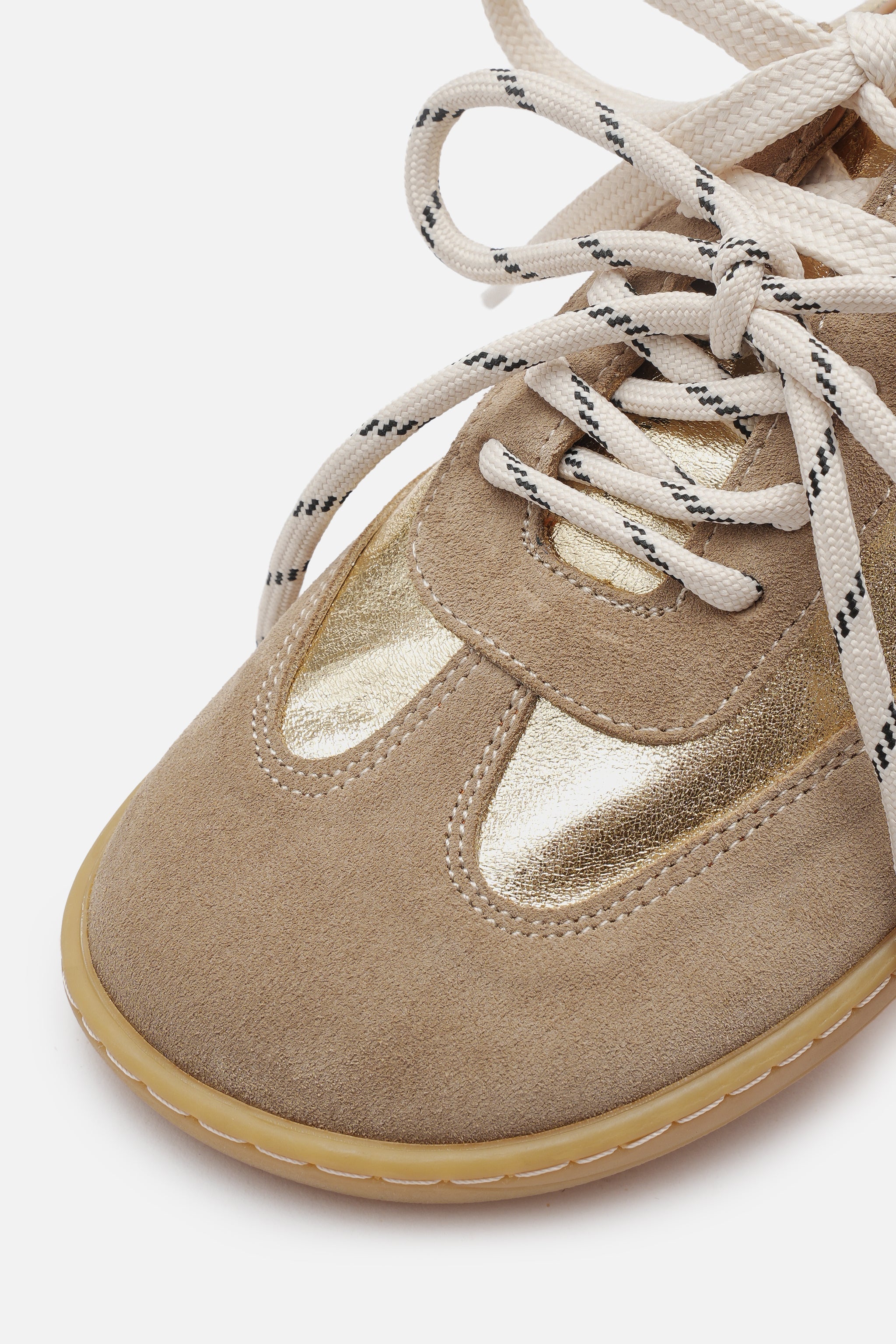 Nobrand Miu Ballerina Barefoot Çift Bağcıklı Hakiki Süet Deri Gold Vizon Sneaker
