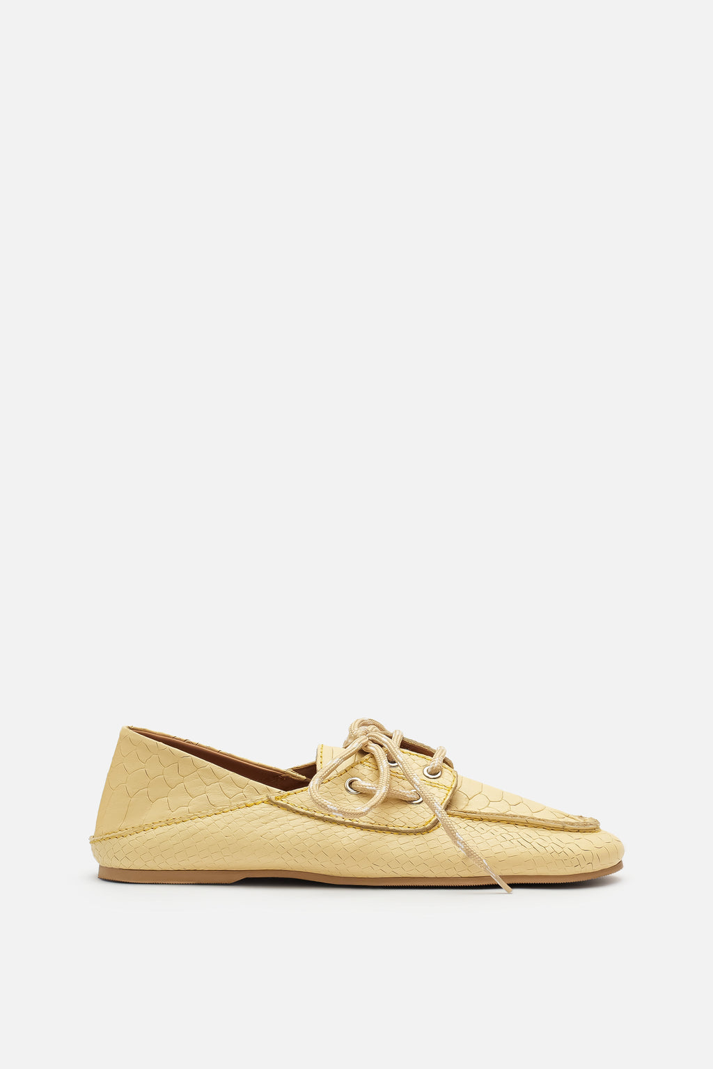 Nobrand Croco Lace Up Hakiki Deri Butter Yellow Makosen