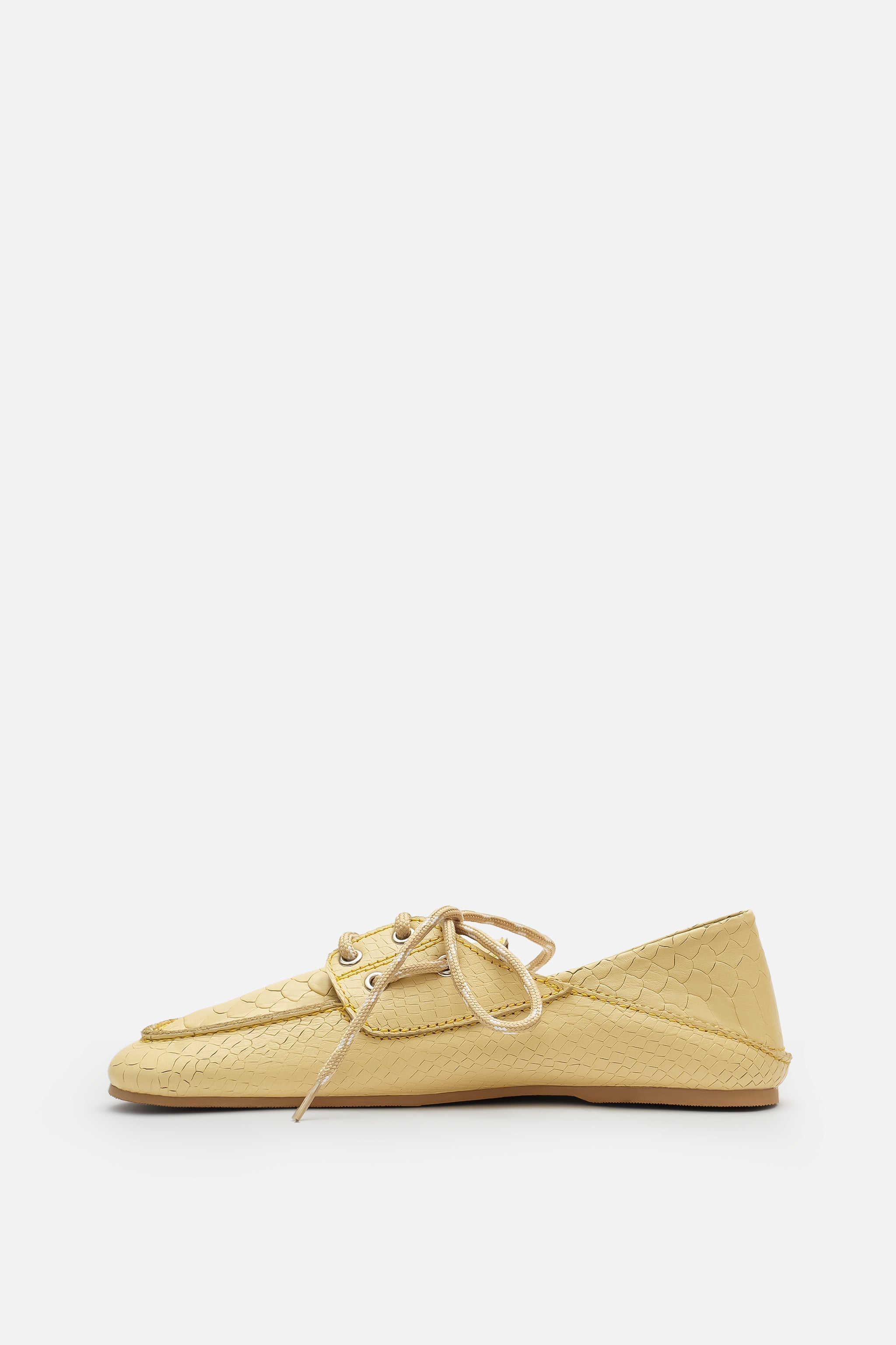Nobrand Croco Lace Up Hakiki Deri Butter Yellow Makosen