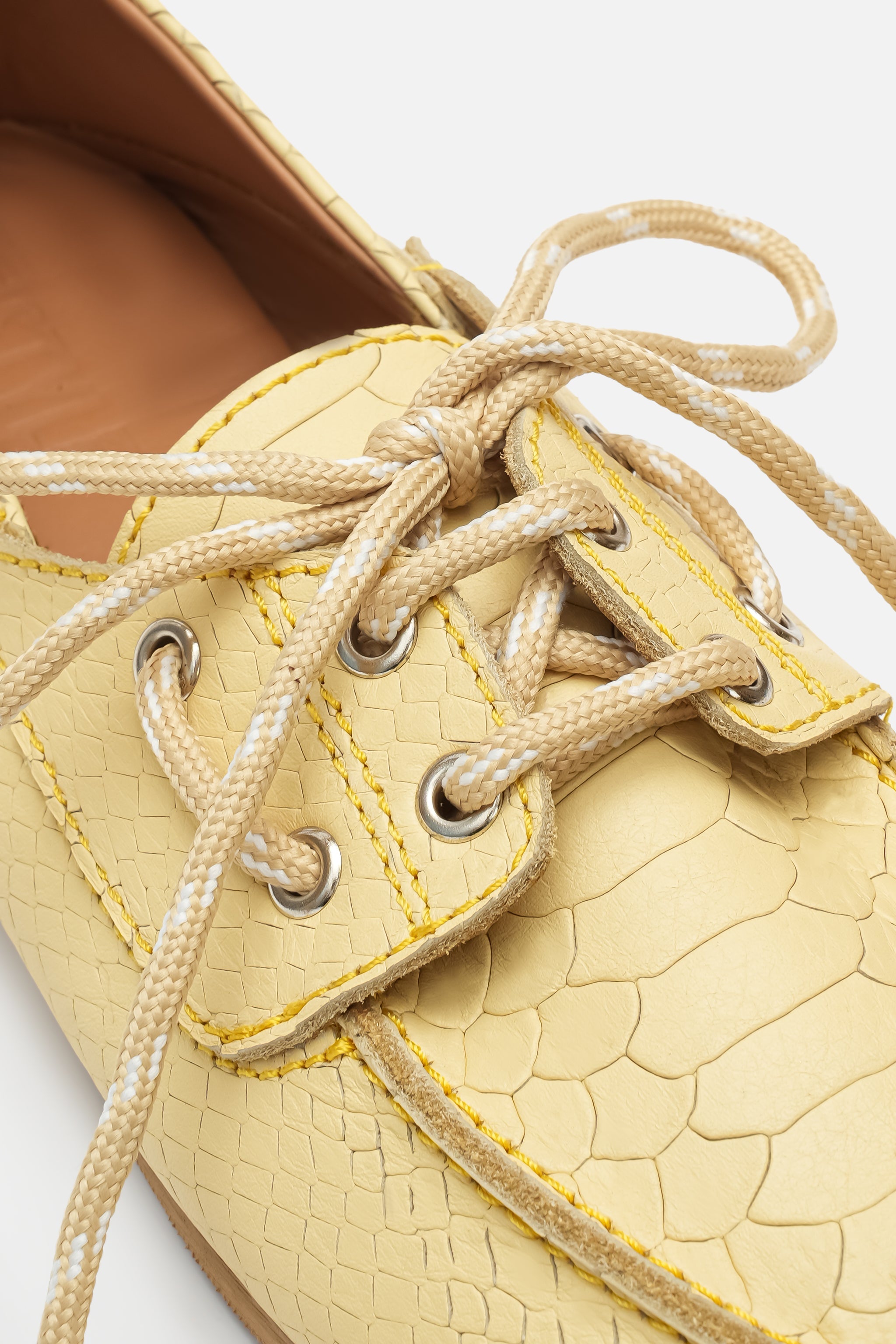 Nobrand Croco Lace Up Hakiki Deri Butter Yellow Makosen