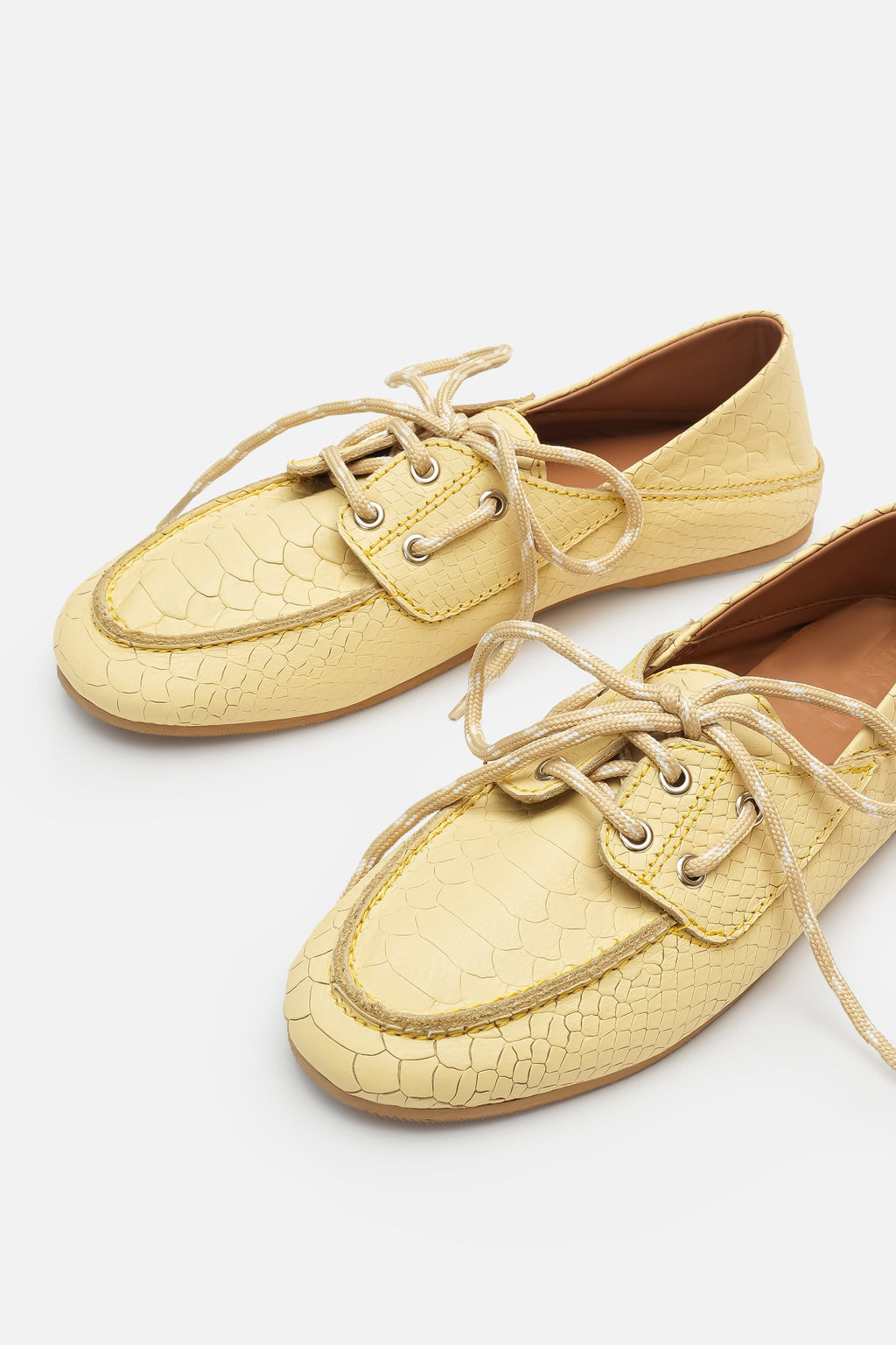 Nobrand Croco Lace Up Hakiki Deri Butter Yellow Makosen