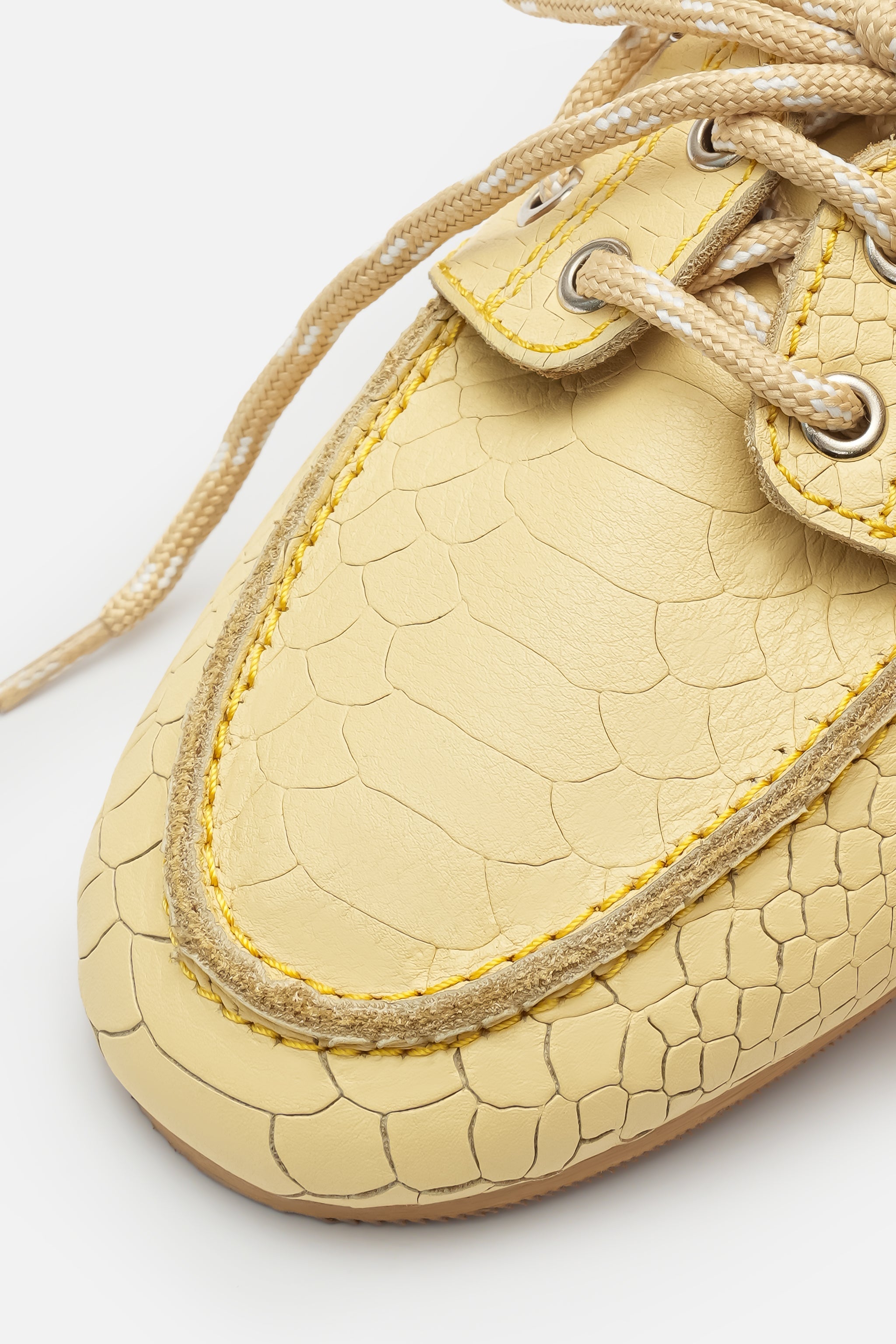 Nobrand Croco Lace Up Hakiki Deri Butter Yellow Makosen