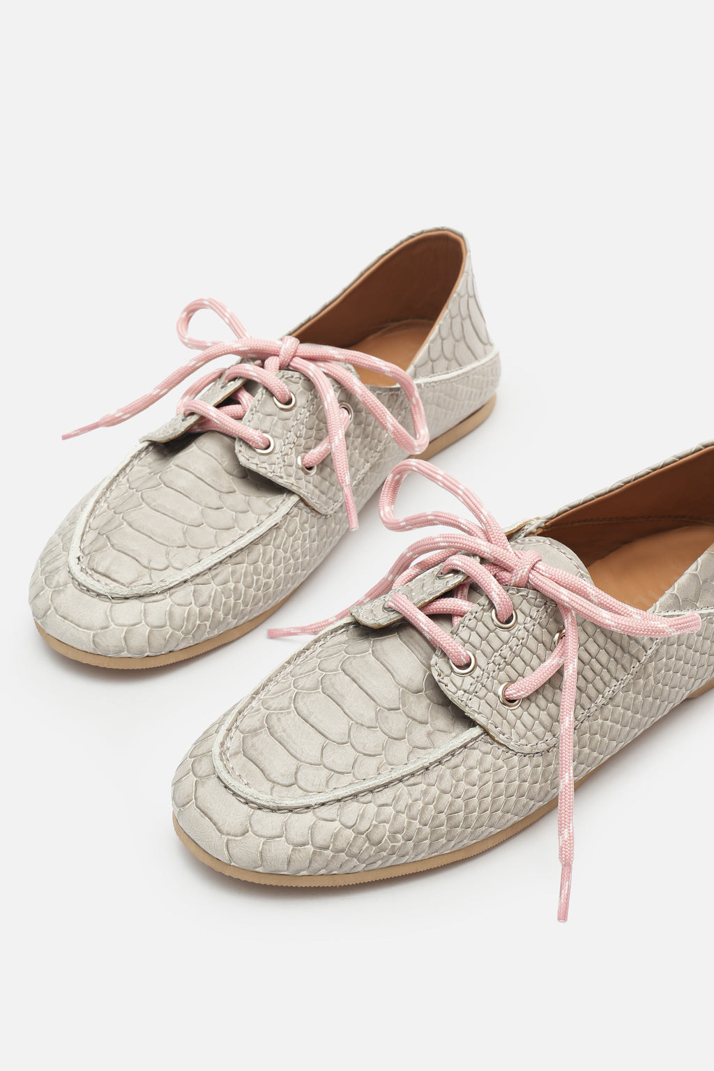 Nobrand Croco Lace Up Hakiki Deri Gray Makosen