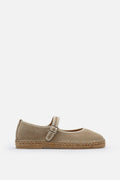Nobrand Flabelus Mary Jane Hakiki Deri Süet Bej Espadril