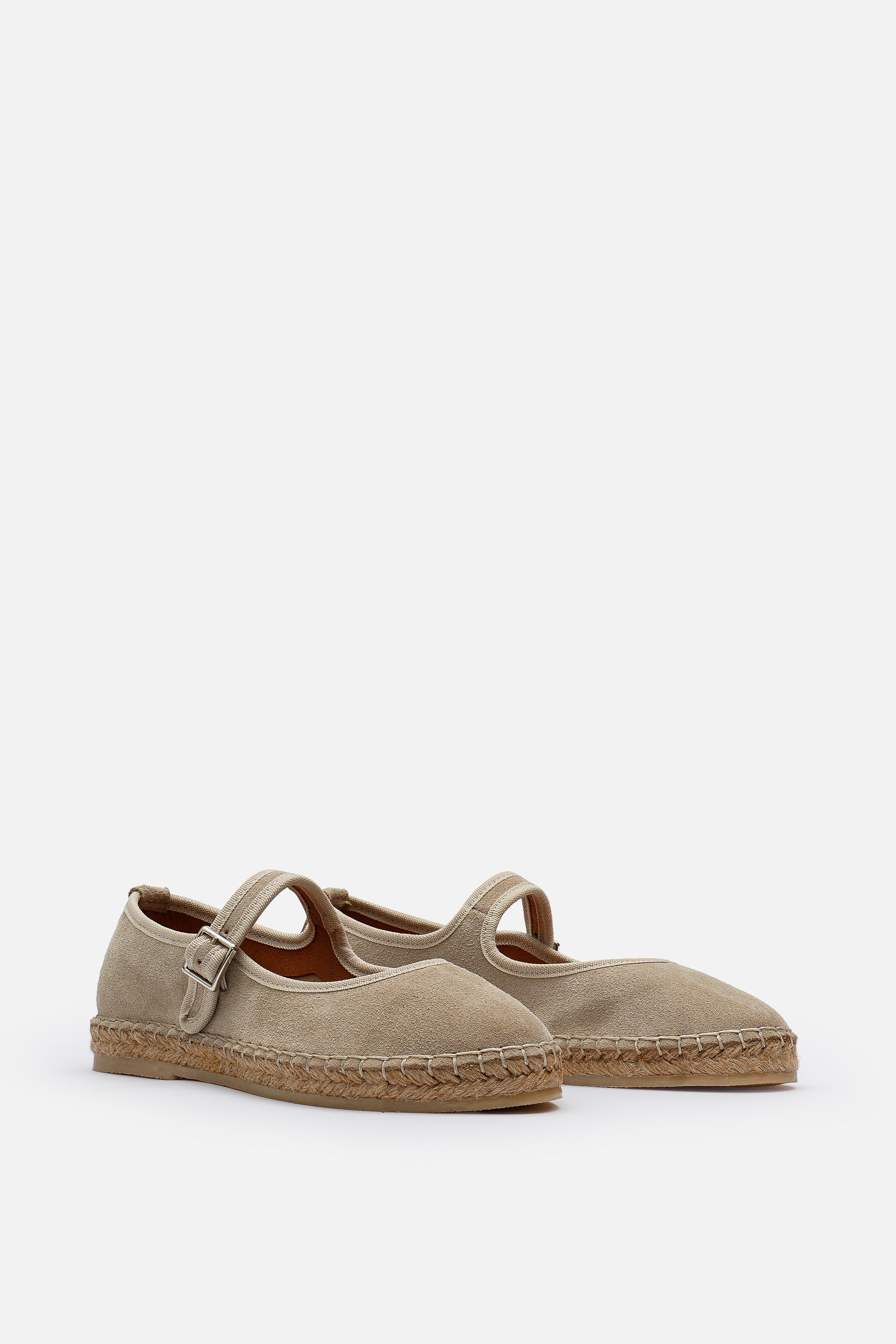 Nobrand Flabelus Mary Jane Hakiki Deri Süet Bej Espadril