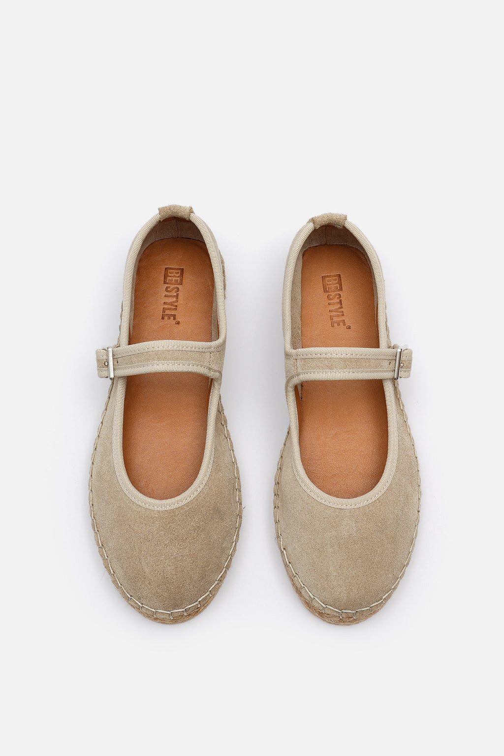 Nobrand Flabelus Mary Jane Hakiki Deri Süet Bej Espadril