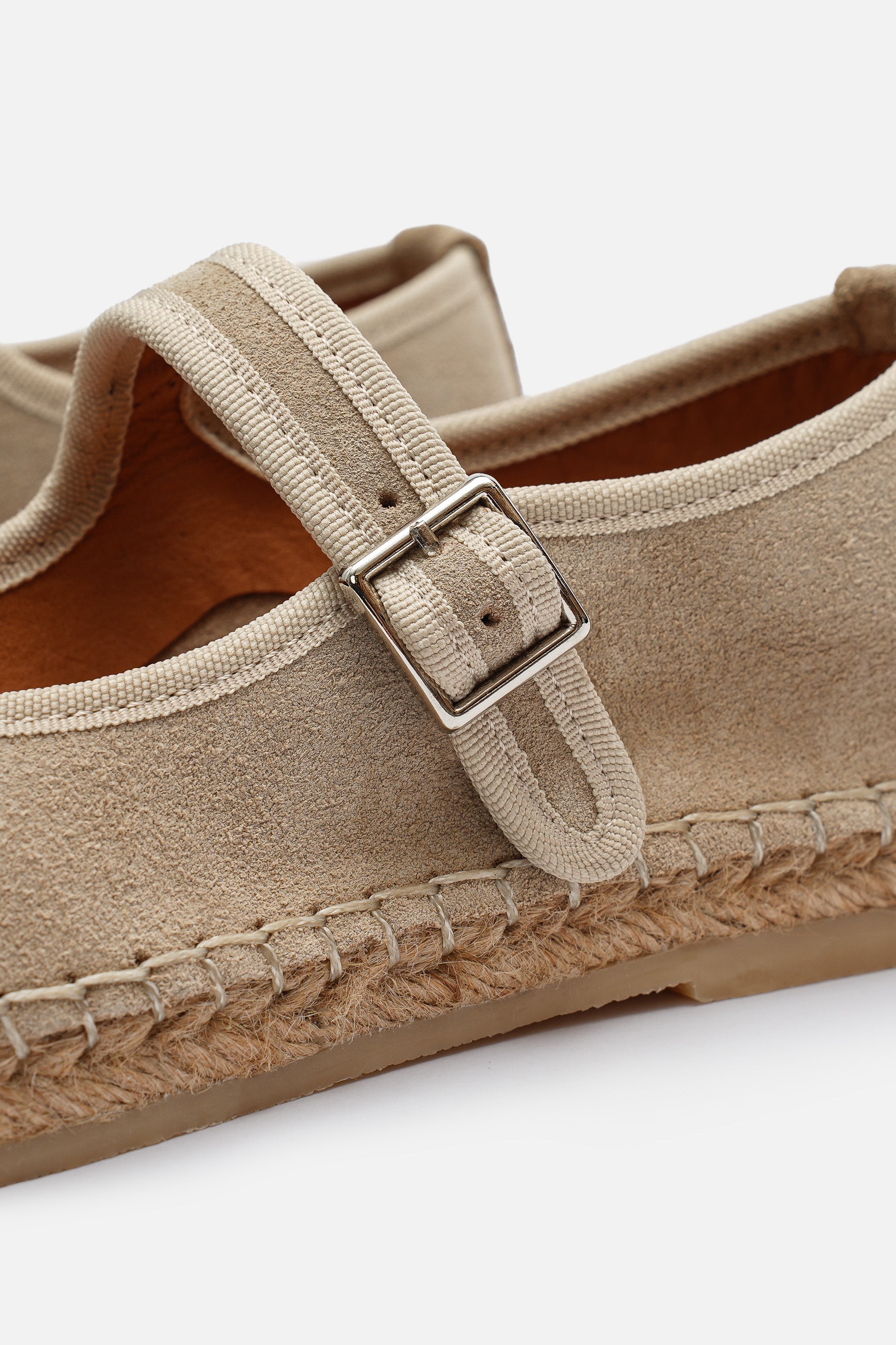Nobrand Flabelus Mary Jane Hakiki Deri Süet Bej Espadril