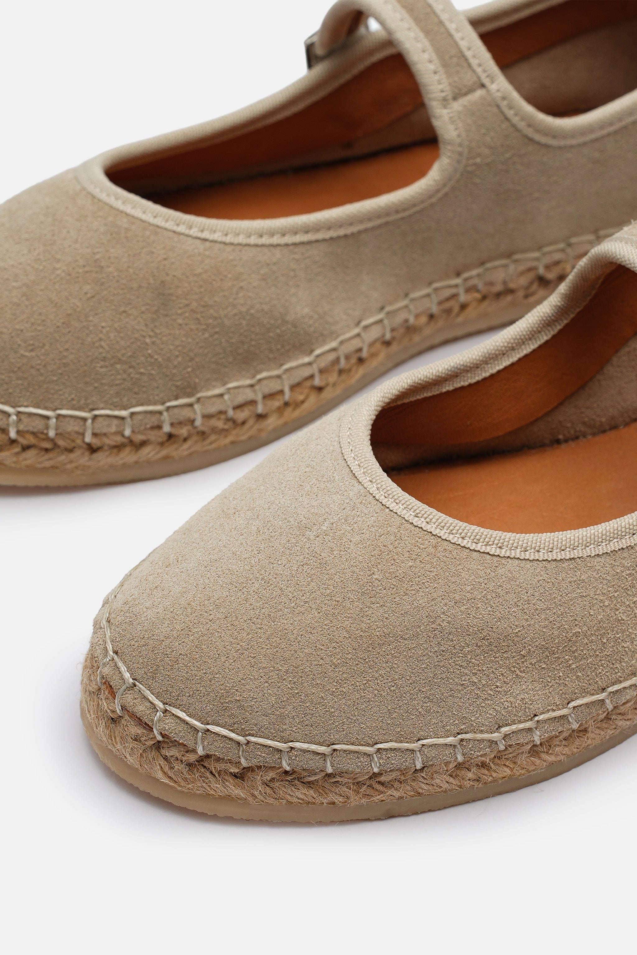Nobrand Flabelus Mary Jane Hakiki Deri Süet Bej Espadril