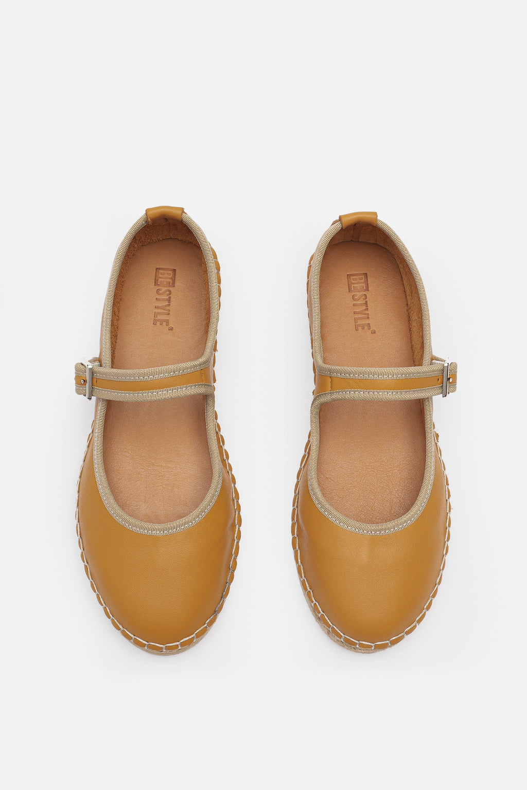 Nobrand Flabelus Mary Jane Hakiki Deri Sarı Espadril