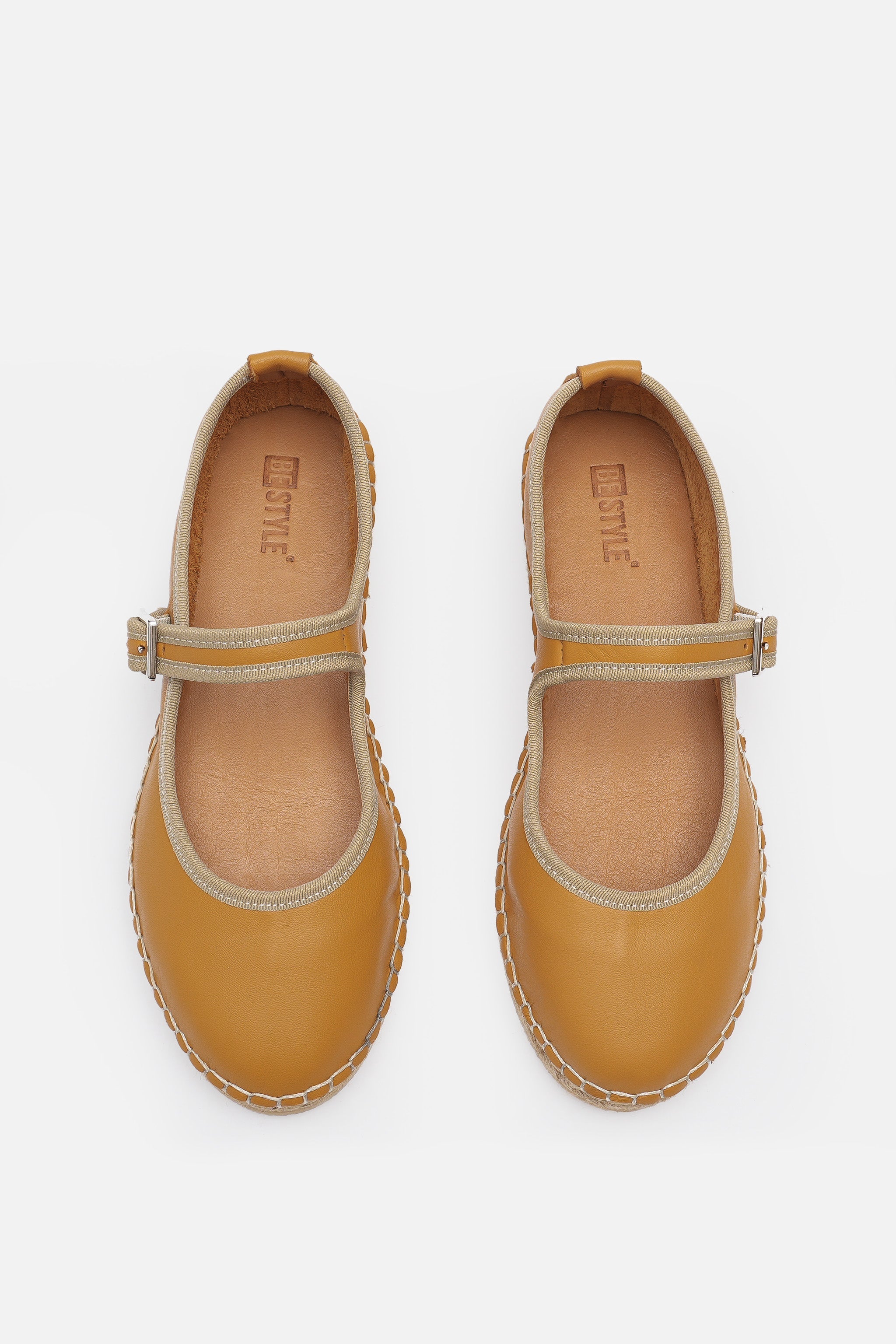 Nobrand Flabelus Mary Jane Hakiki Deri Sarı Espadril