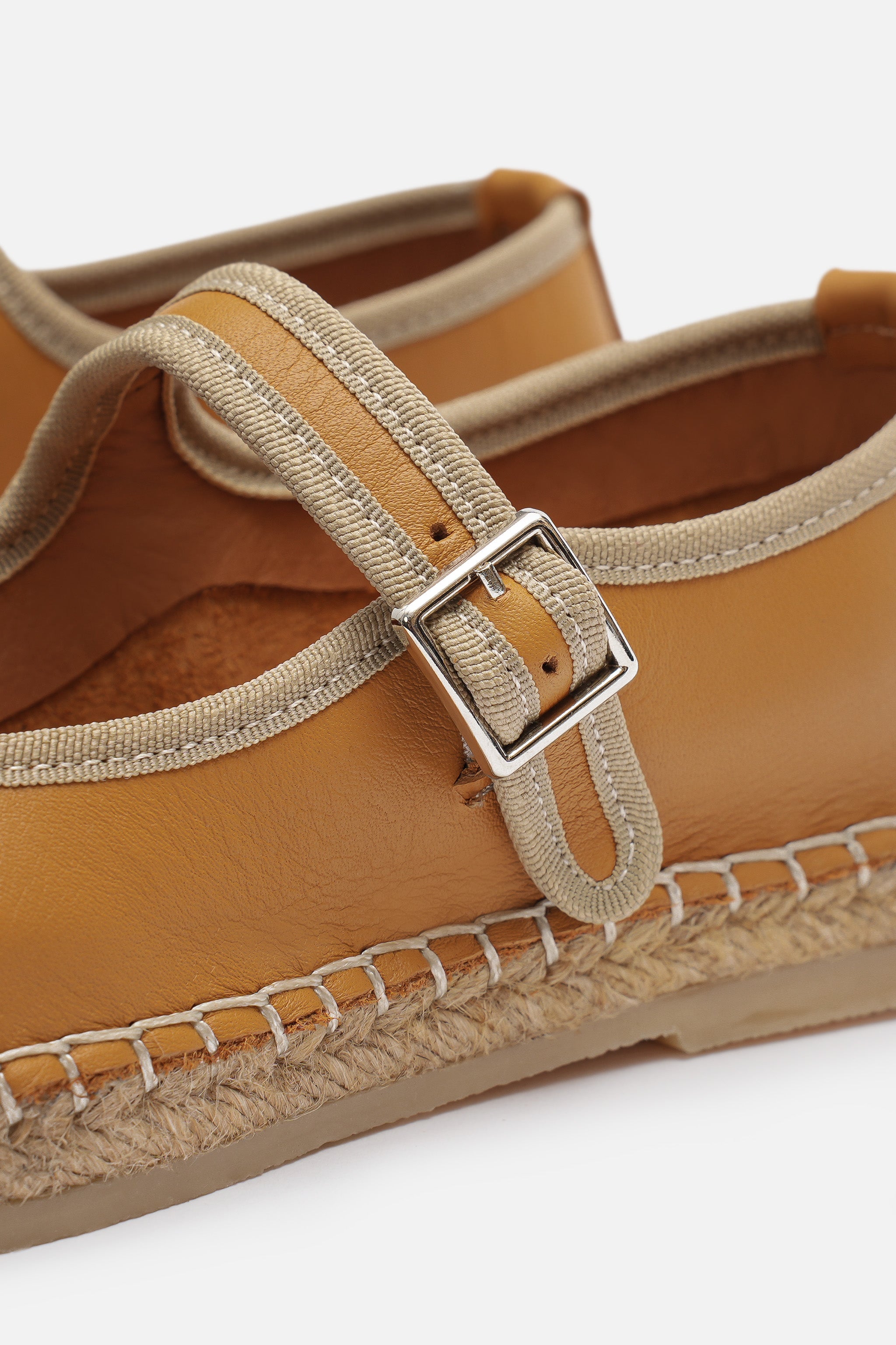 Nobrand Flabelus Mary Jane Hakiki Deri Sarı Espadril