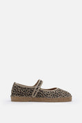 Nobrand Flabelus Mary Jane Hakiki Deri Süet Leopar Desenli Espadril