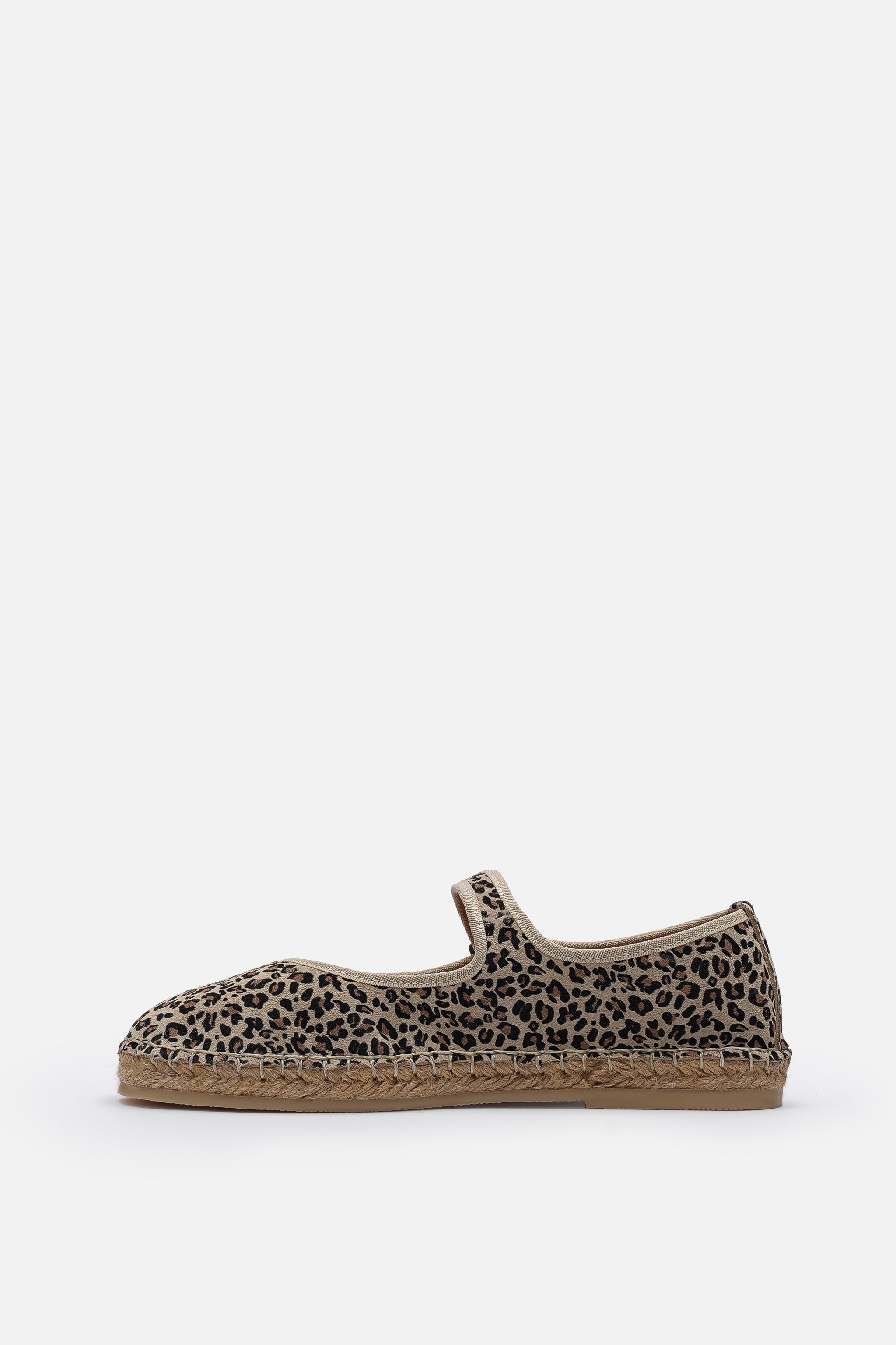 Nobrand Flabelus Mary Jane Hakiki Deri Süet Leopar Desenli Espadril