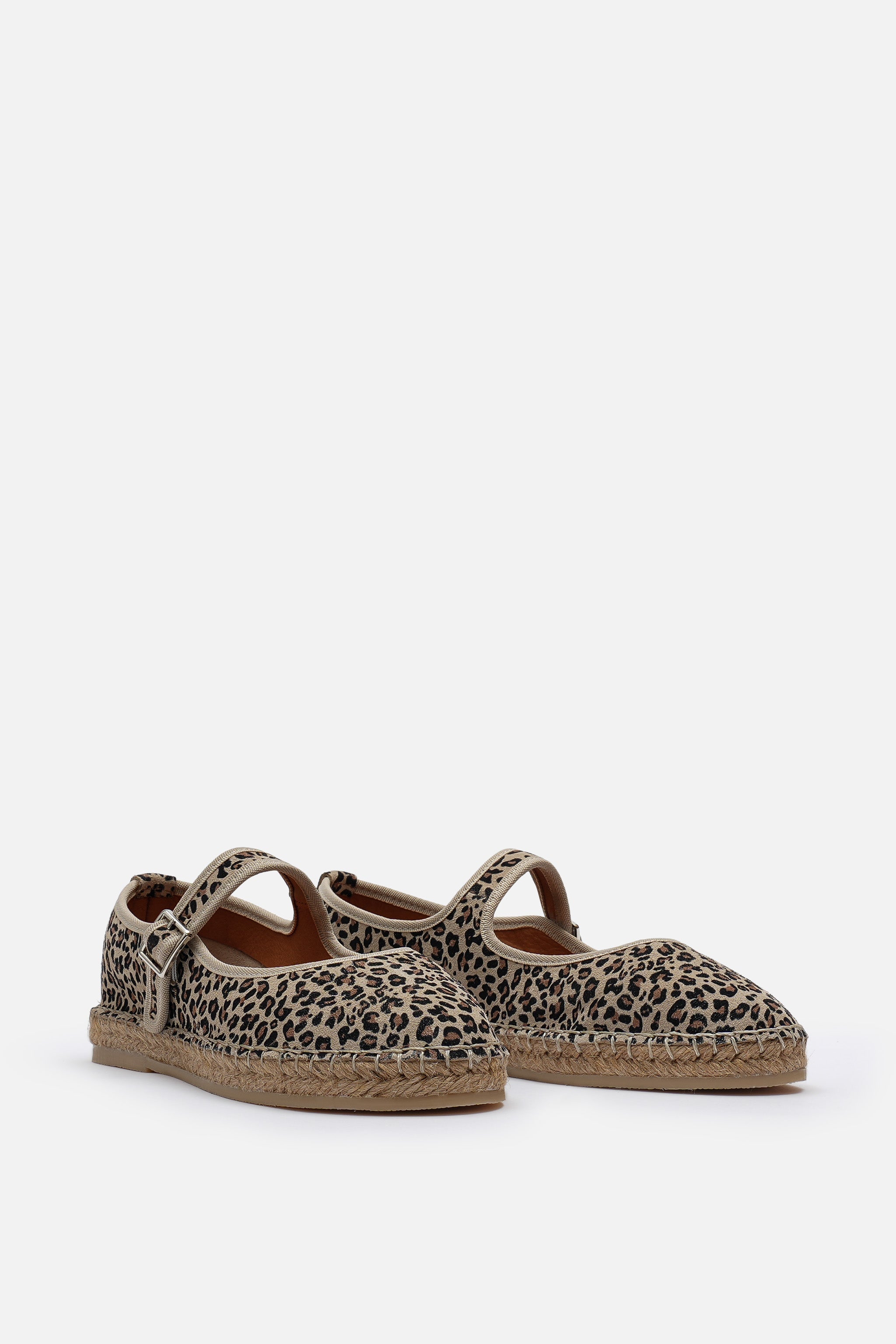 Nobrand Flabelus Mary Jane Hakiki Deri Süet Leopar Desenli Espadril
