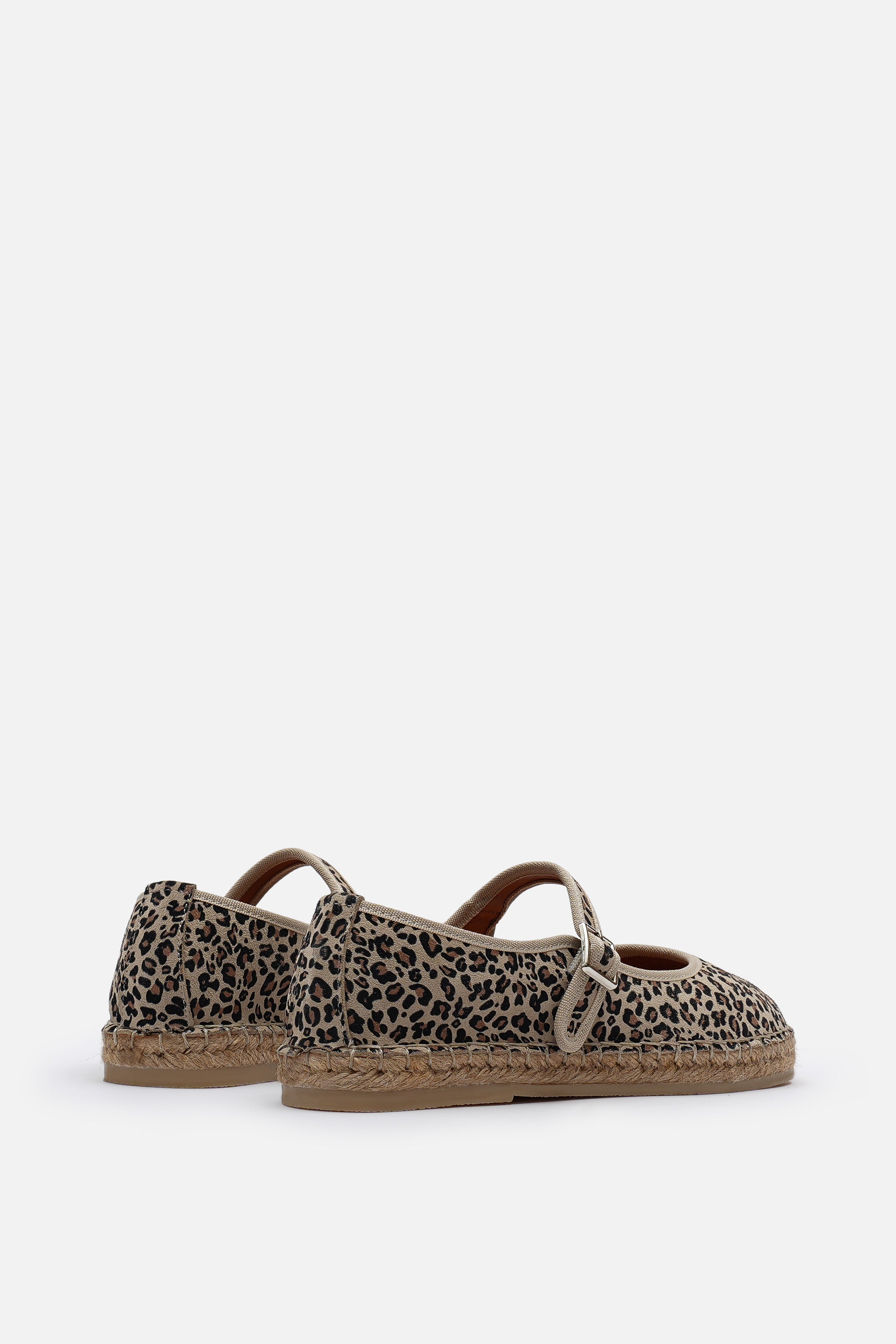 Nobrand Flabelus Mary Jane Hakiki Deri Süet Leopar Desenli Espadril
