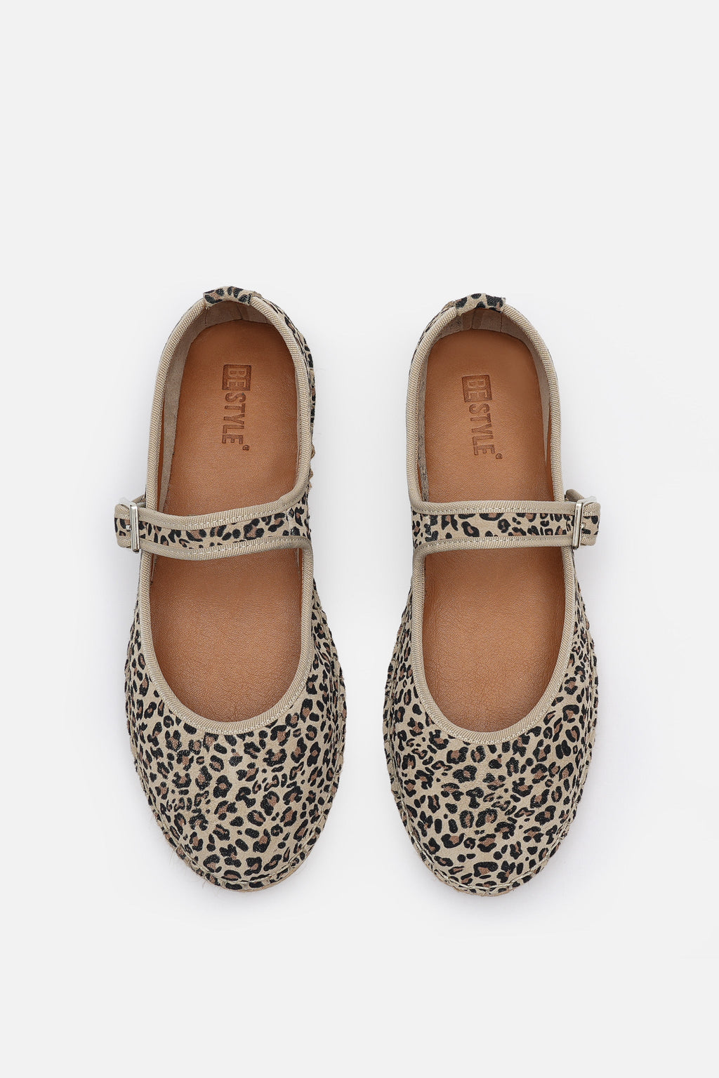Nobrand Flabelus Mary Jane Hakiki Deri Süet Leopar Desenli Espadril