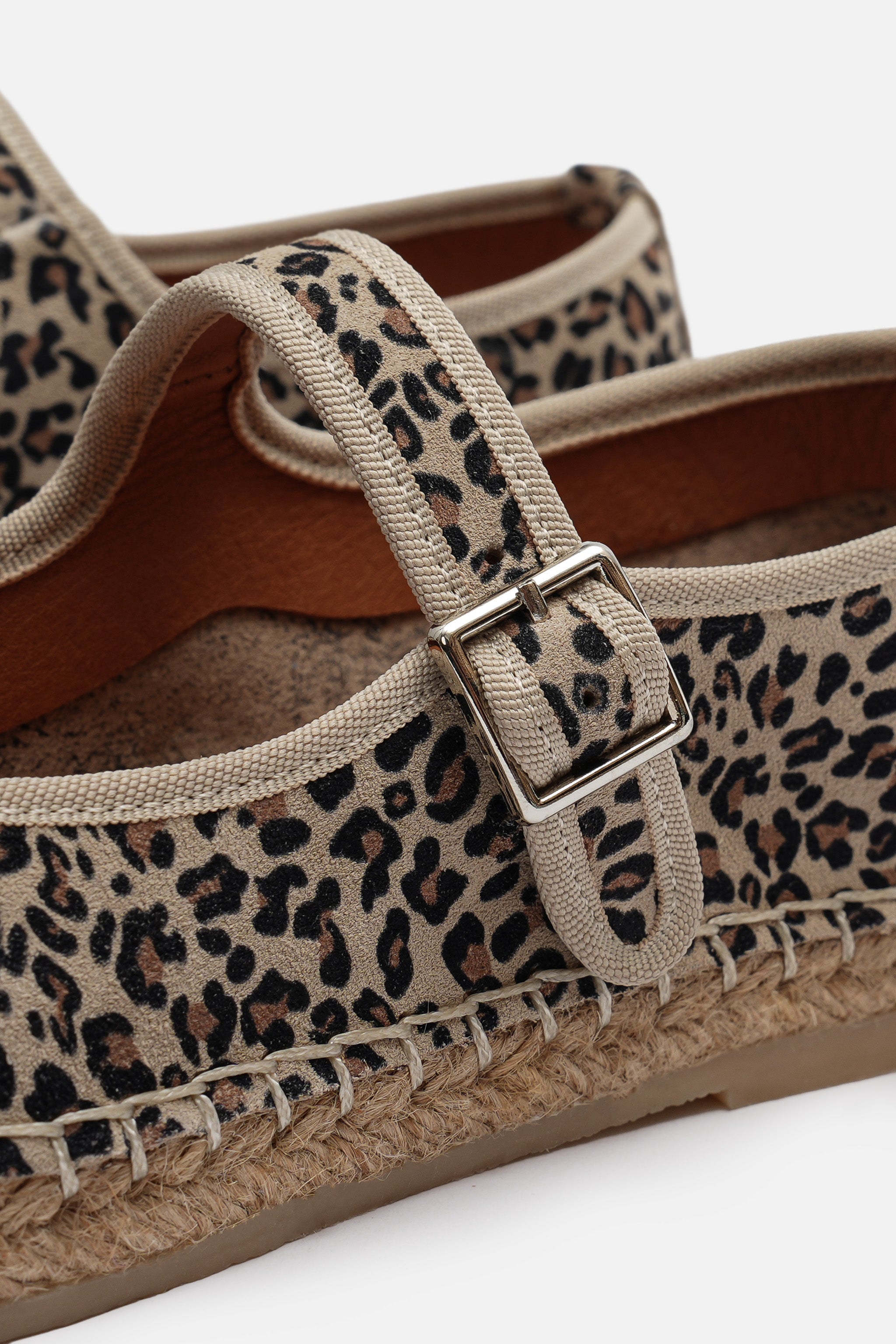 Nobrand Flabelus Mary Jane Hakiki Deri Süet Leopar Desenli Espadril