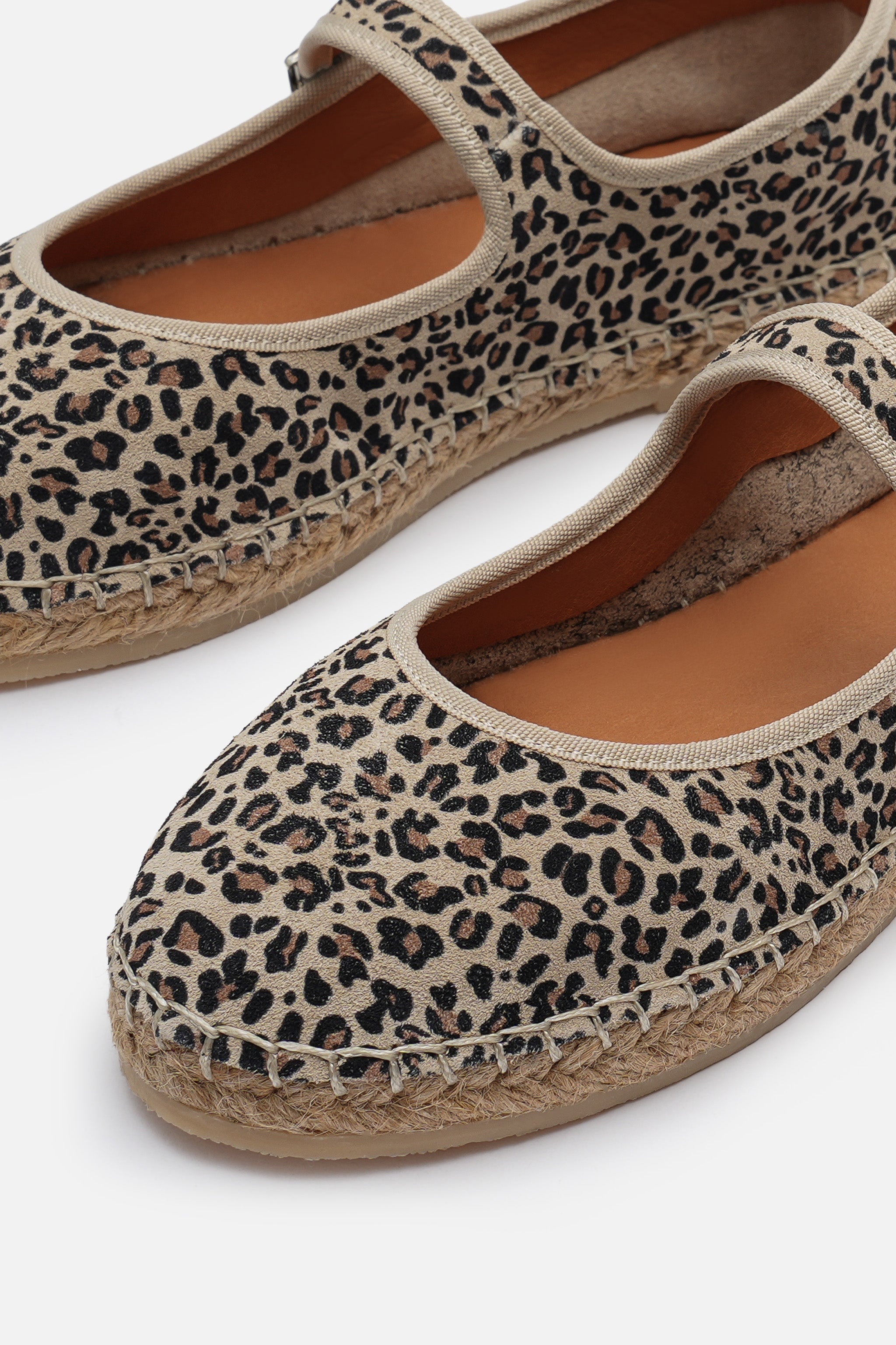 Nobrand Flabelus Mary Jane Hakiki Deri Süet Leopar Desenli Espadril