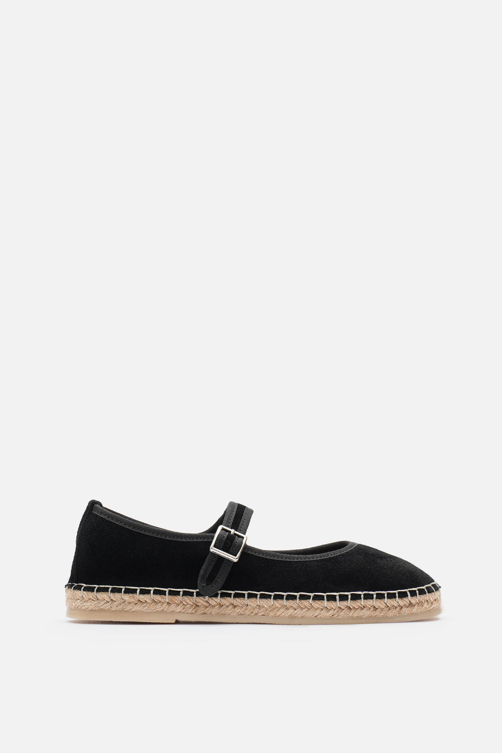 Nobrand Flabelus Mary Jane Hakiki Deri Süet Siyah Espadril