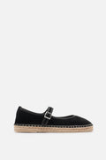 Nobrand Flabelus Mary Jane Hakiki Deri Süet Siyah Espadril