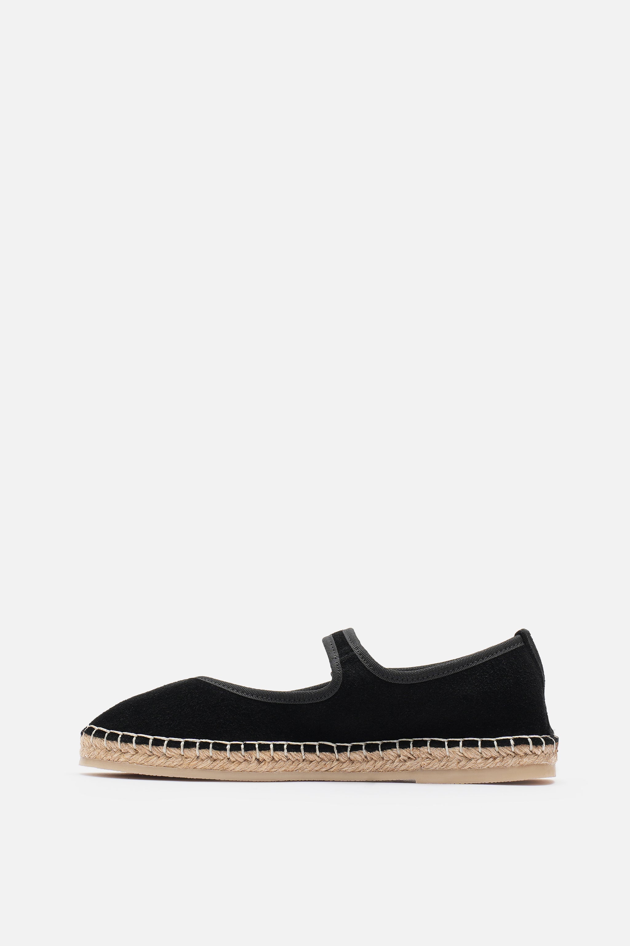 Nobrand Flabelus Mary Jane Hakiki Deri Süet Siyah Espadril